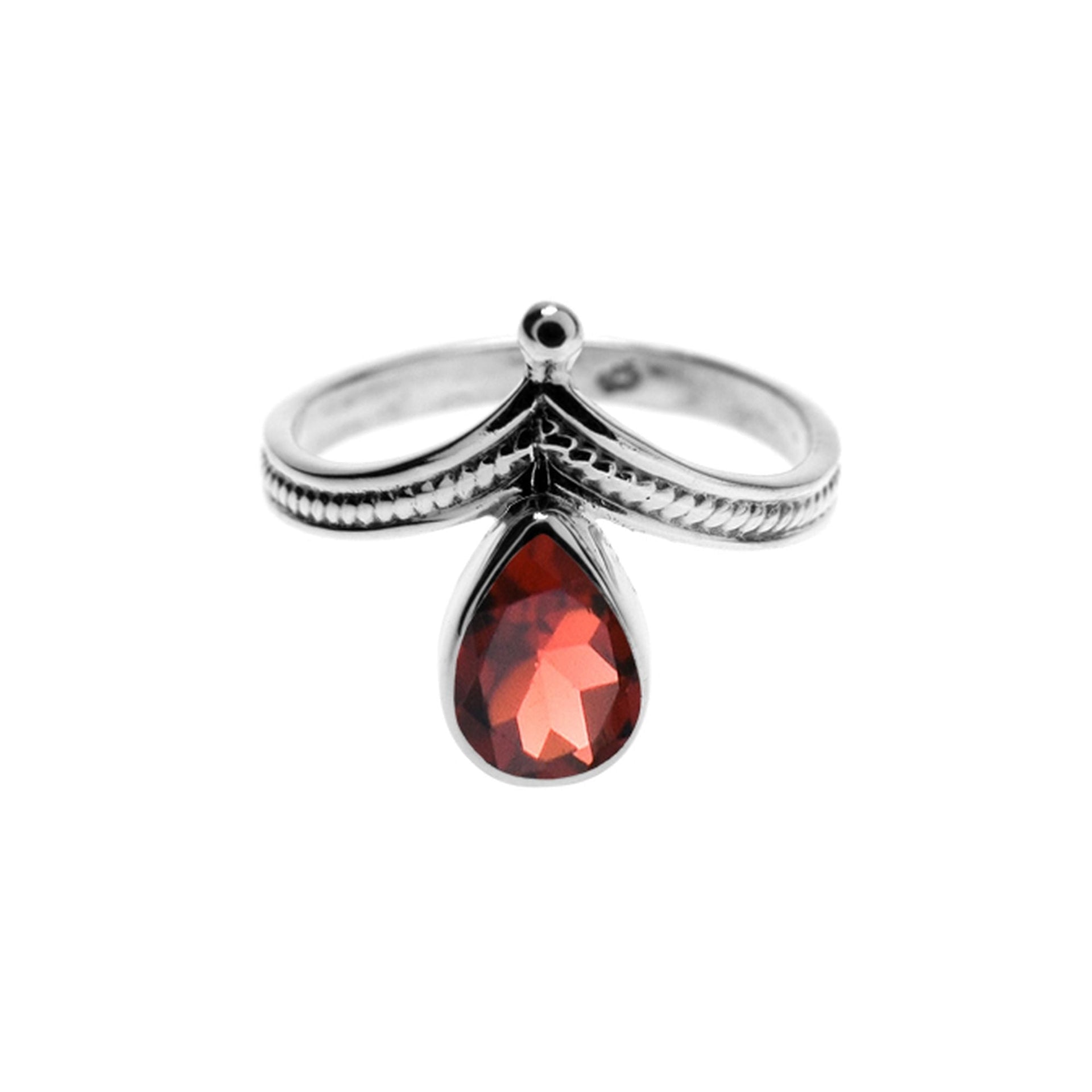 Catalina teardrop garnet facet rope detail ring
