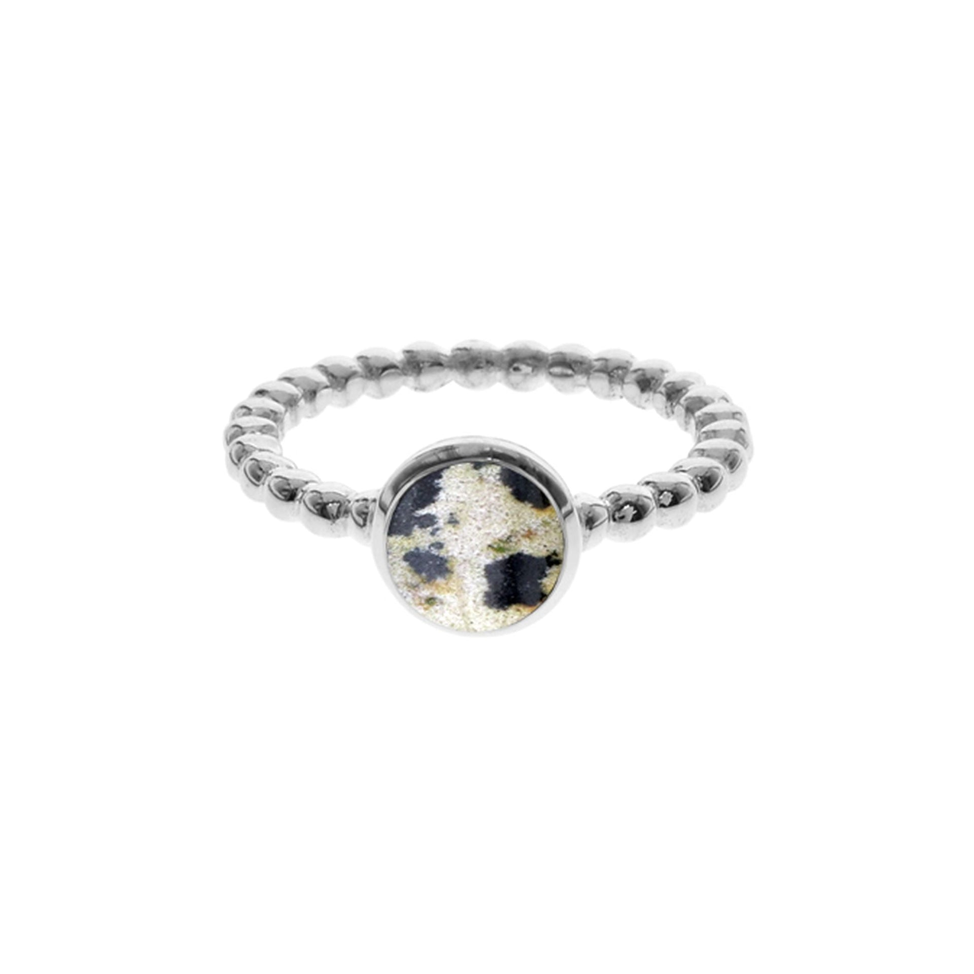 Lola dalmatian jasper ring with ball shank