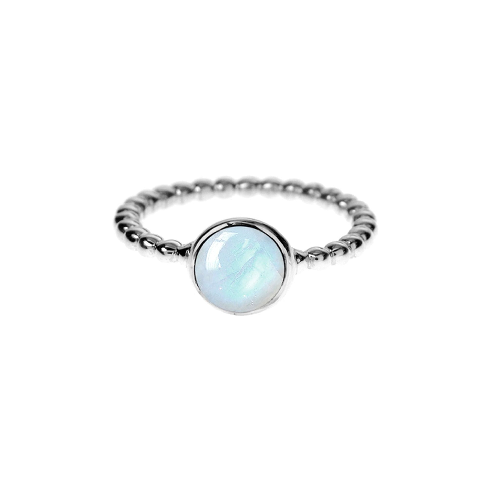 Lola ball shank round rainbow moonstone ring