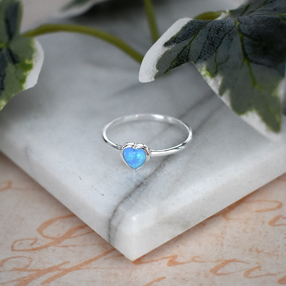 Angelica bezel-set blue opalique heart ring