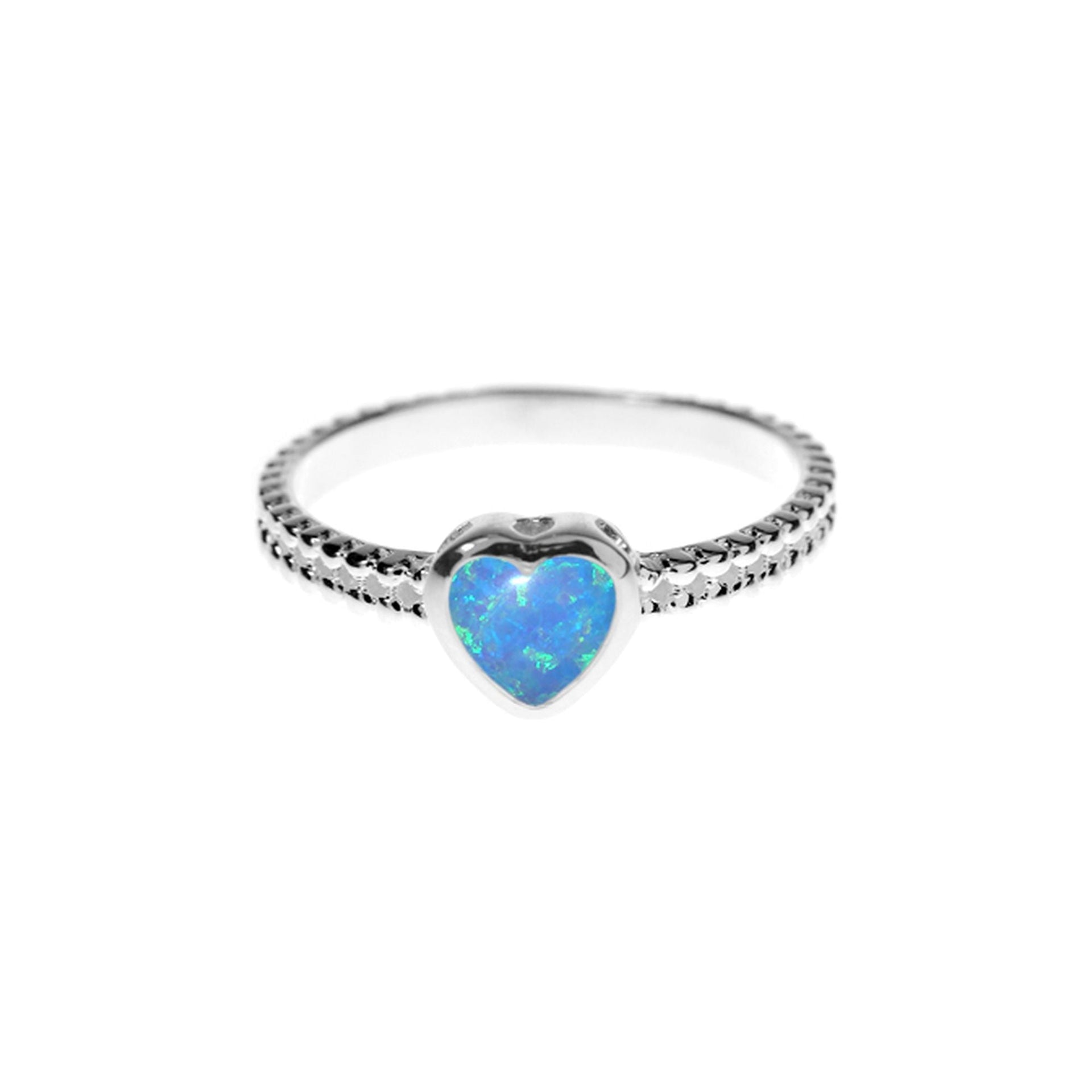 Angelica crimped band with blue opalique heart ring