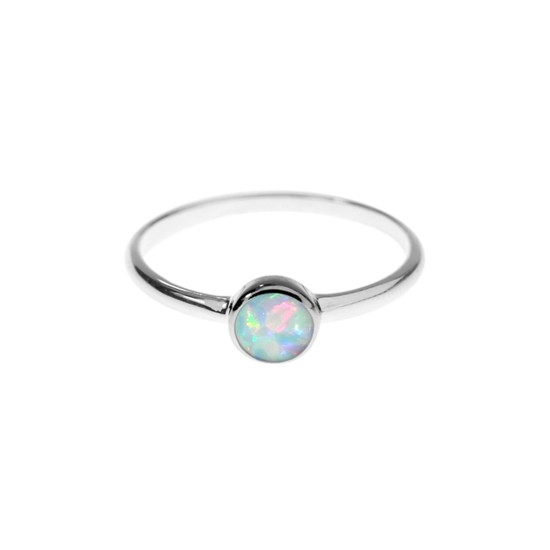 Angelica round white opalique fine band ring