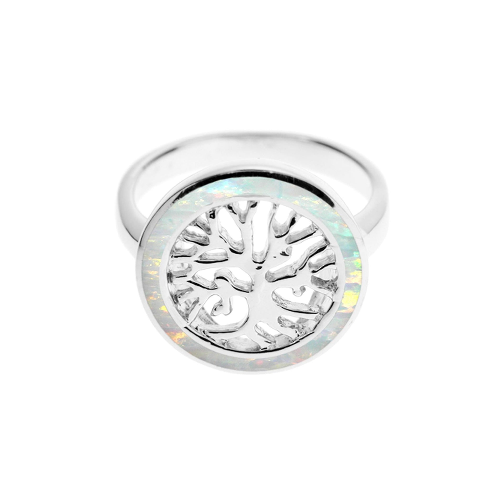 Tree of life ring with white opalique surround