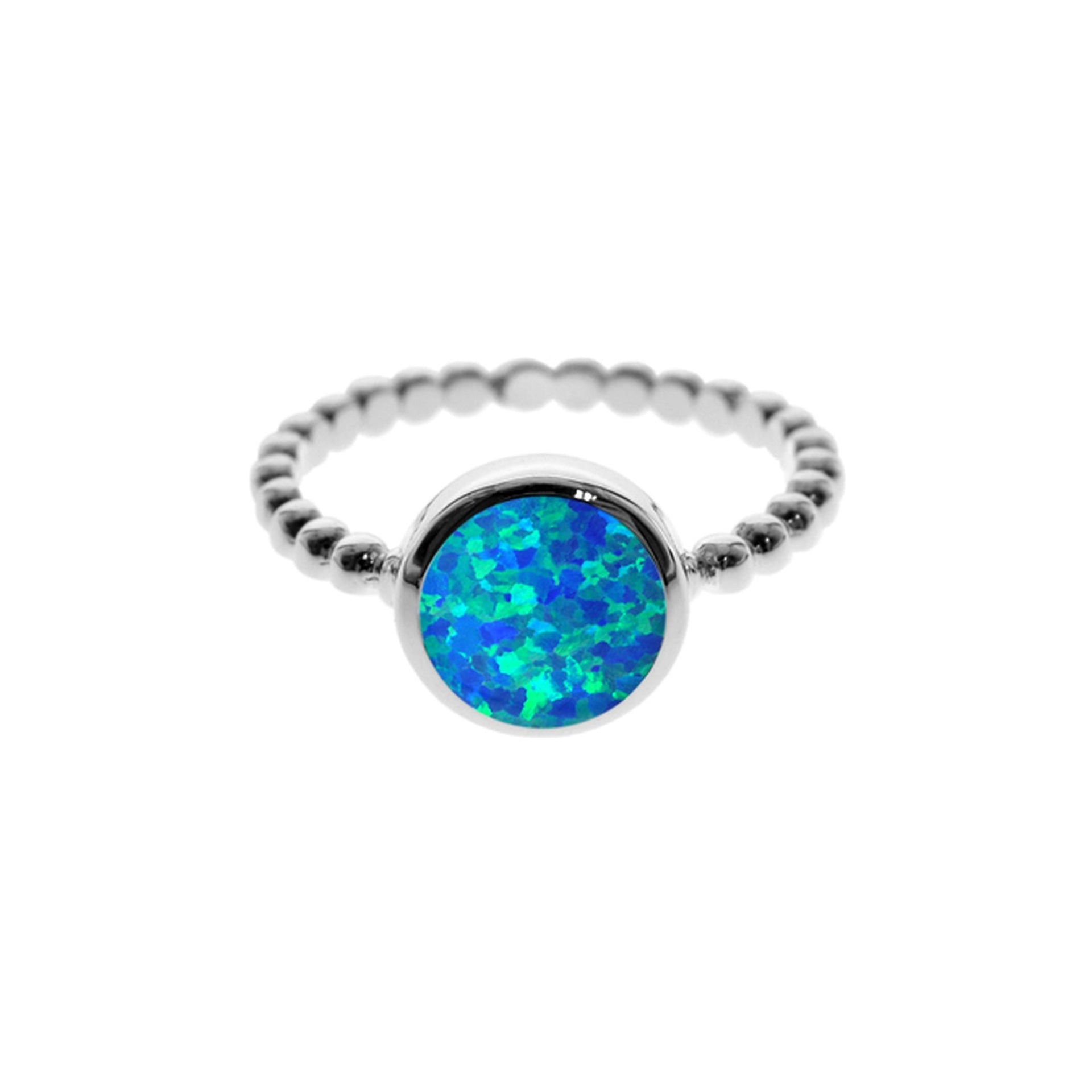 Angelica round blue opalique ball detail ring