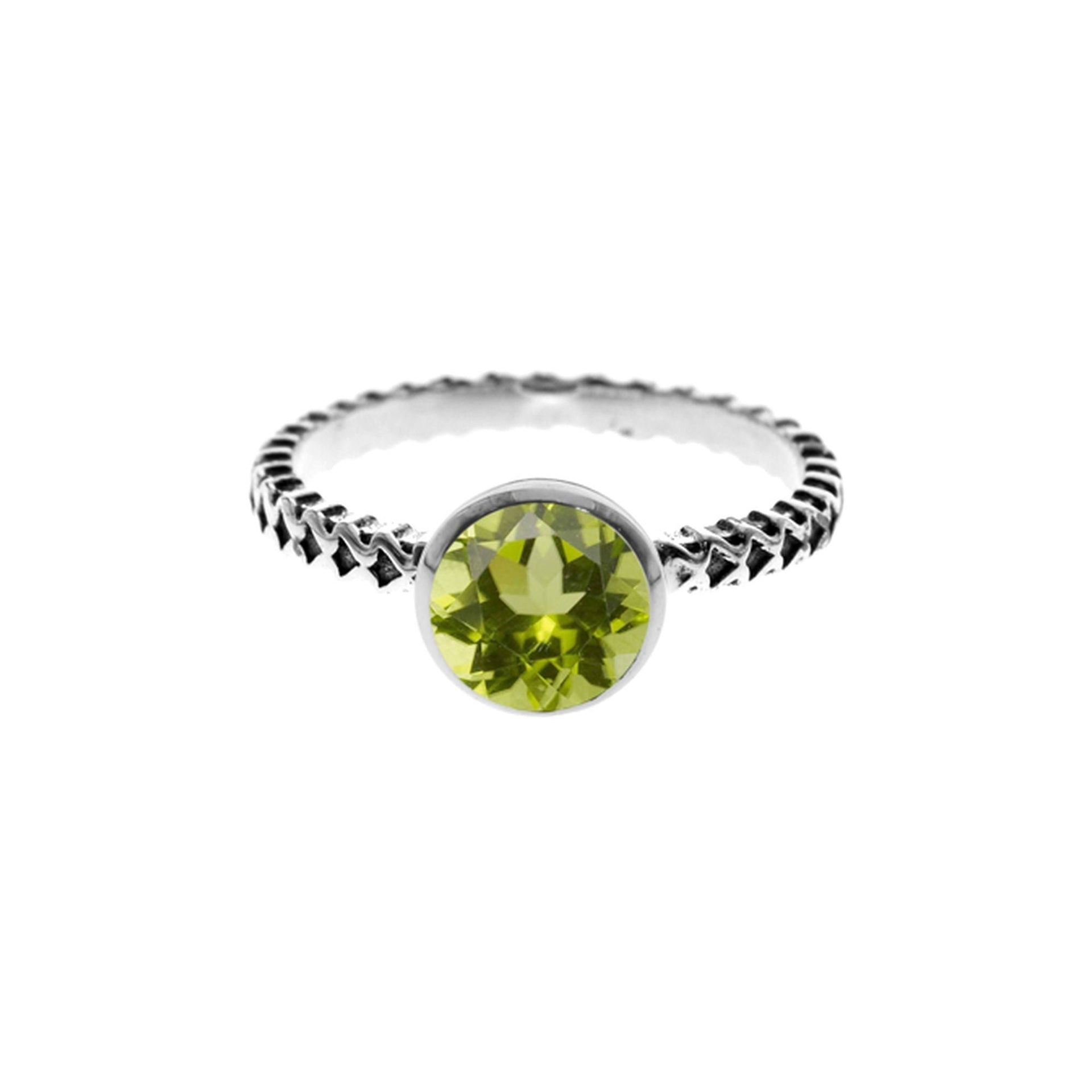 Catalina peridot facet patterned band ring