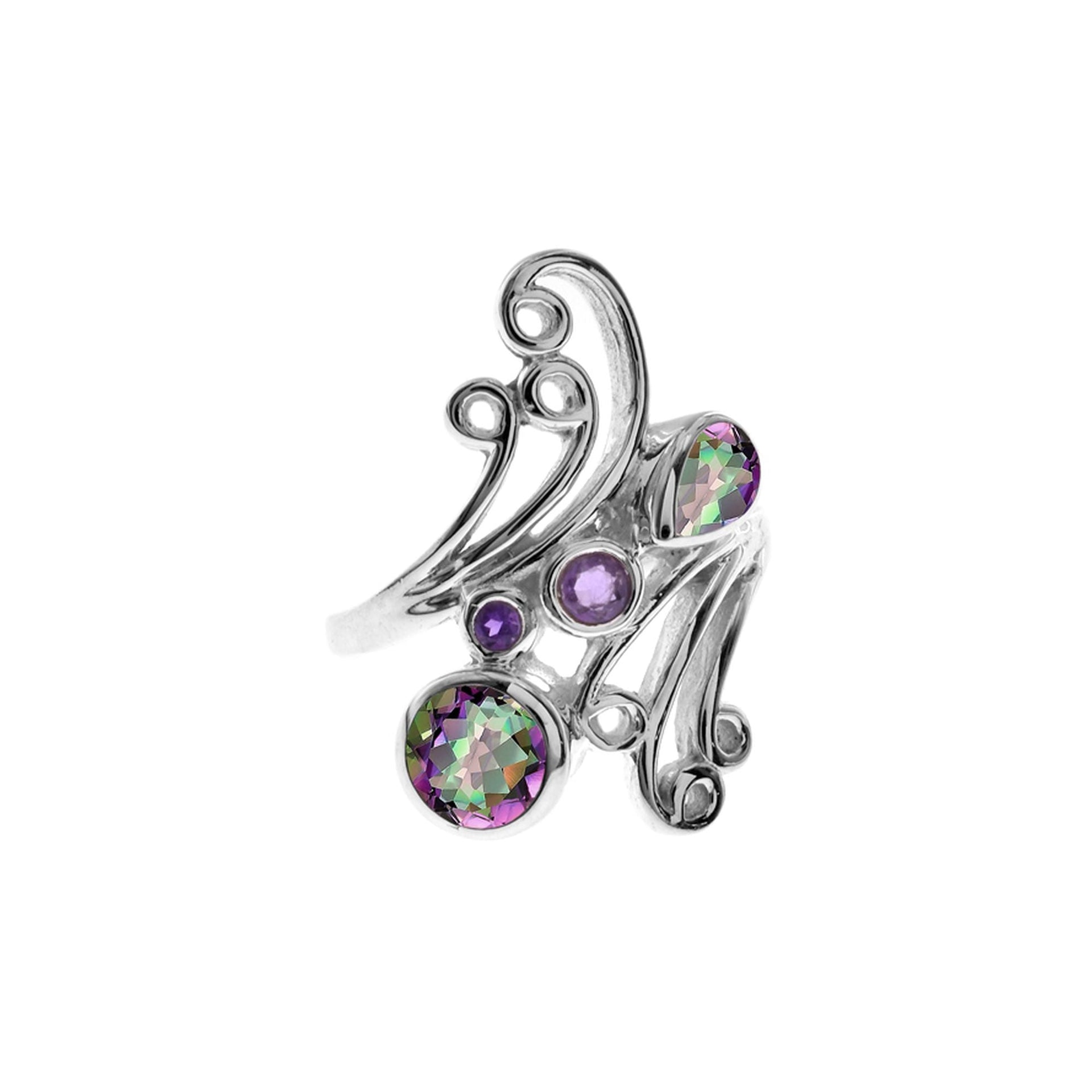 Ivy swirly ring with mystic topaz & amethyst