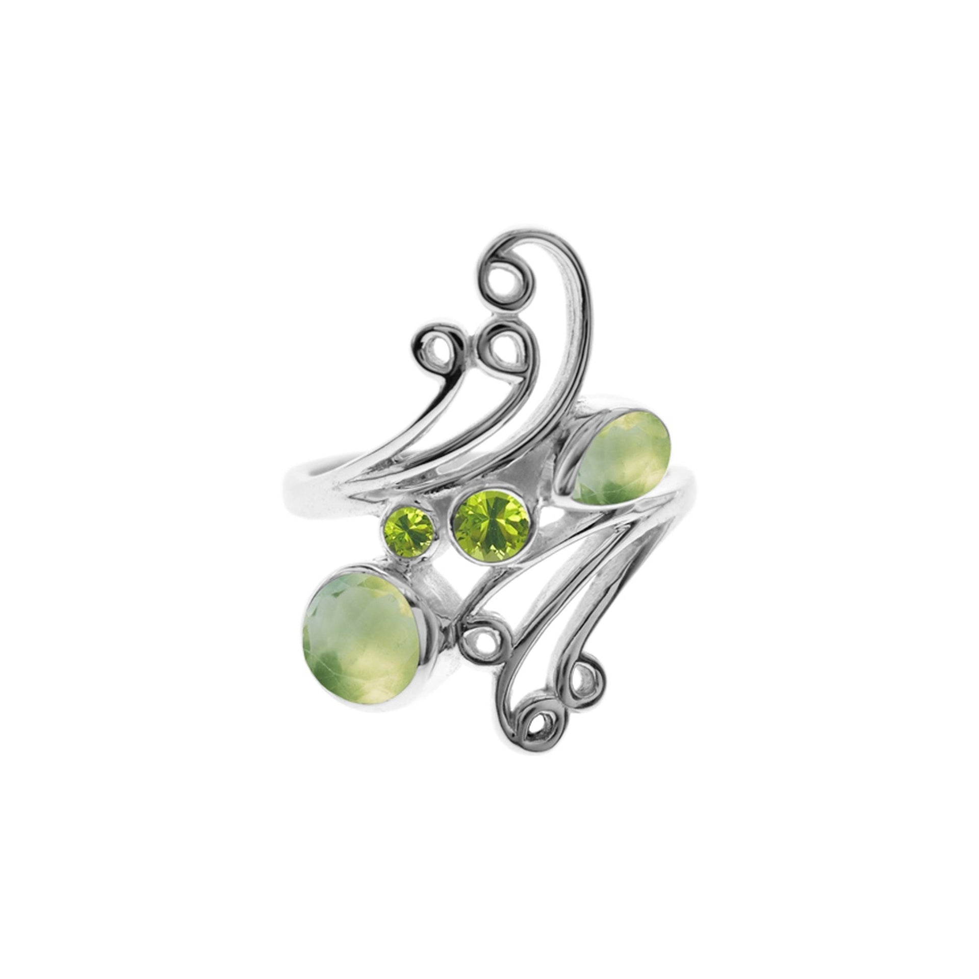 Ivy swirly ring with prehnite & peridot
