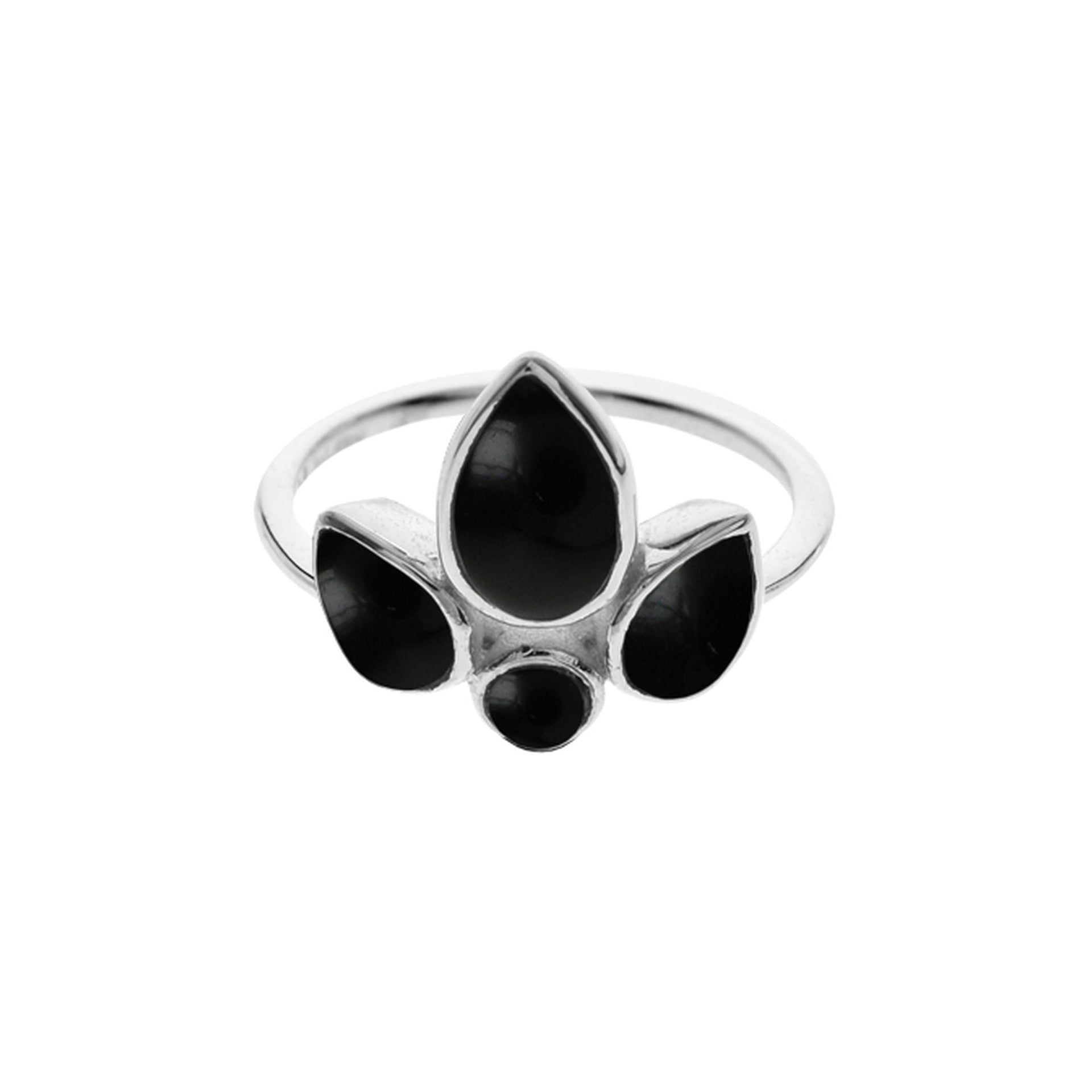 Lola fleur-de-lis clustered black onyx ring
