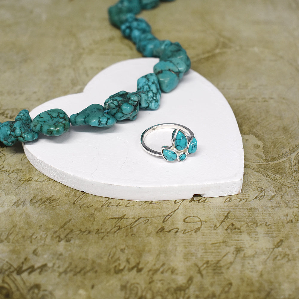 Lola fleur-de-lis clustered turquoise ring