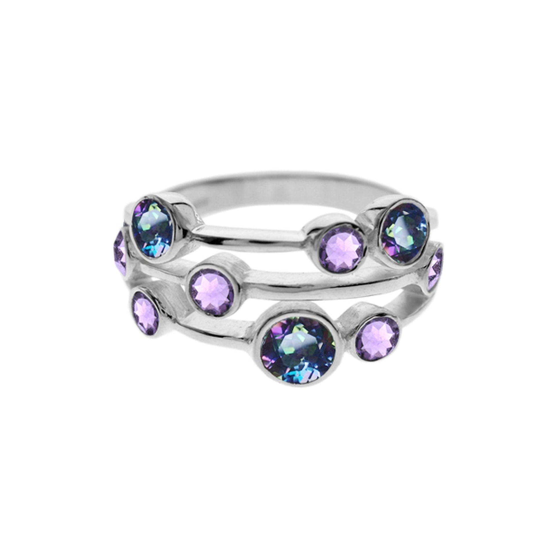 Lola nine stone amethyst and mystic topaz ring