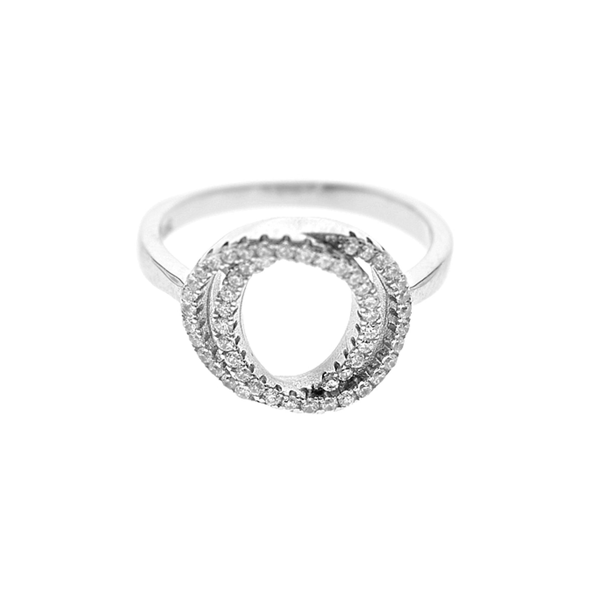 Interlinked CZ-encrusted double hoop ring