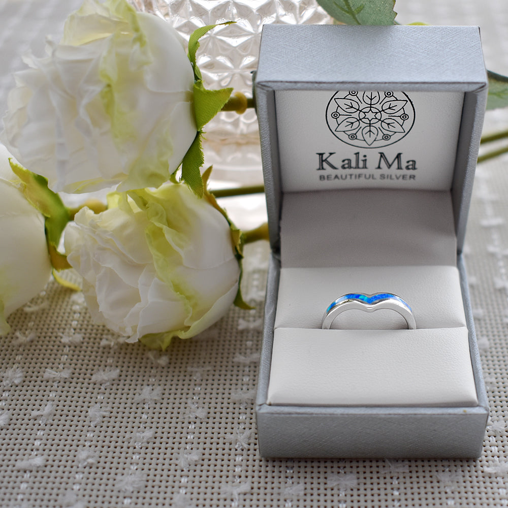 Diana inlaid blue opalique wishbone ring