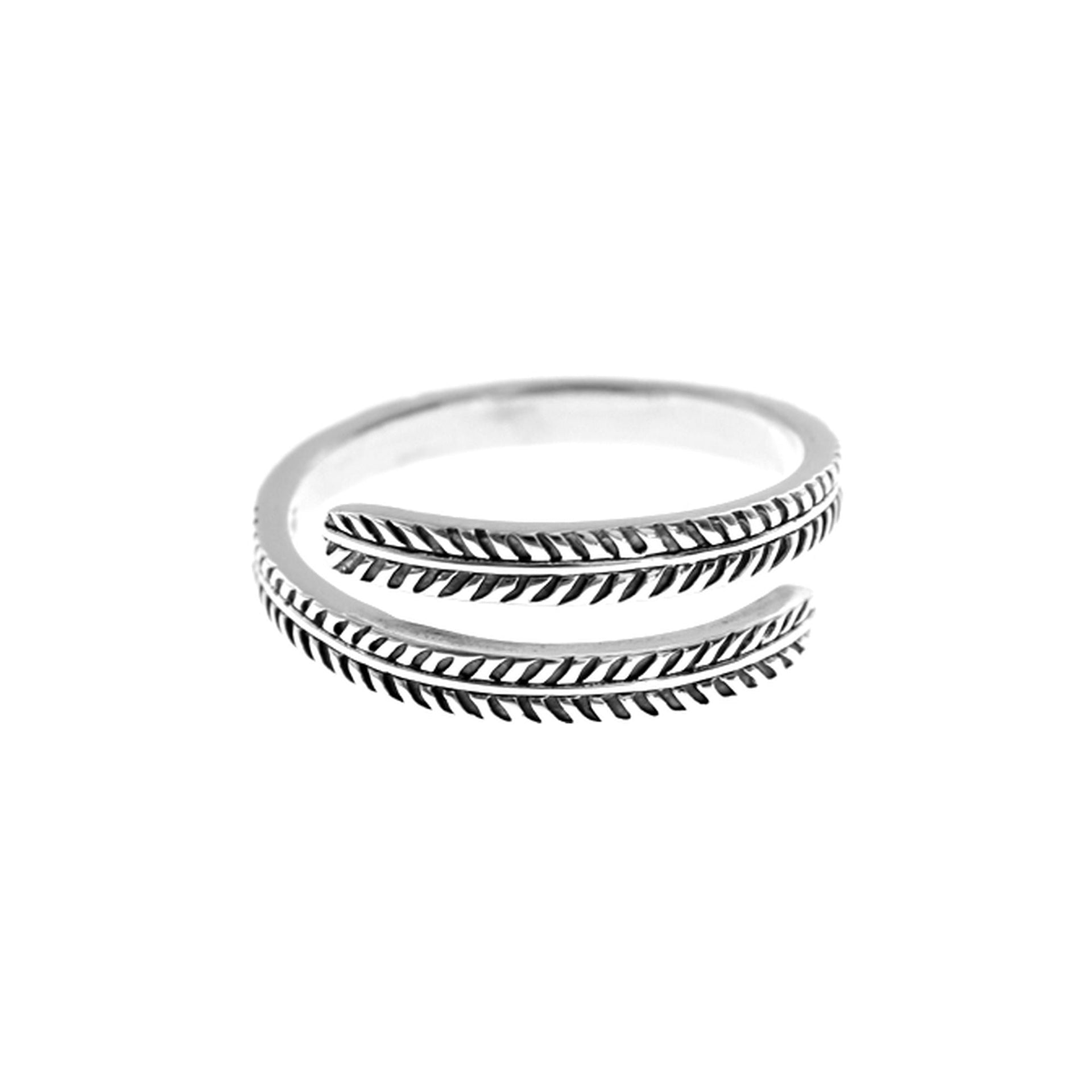 Zora oxidised open feather ring
