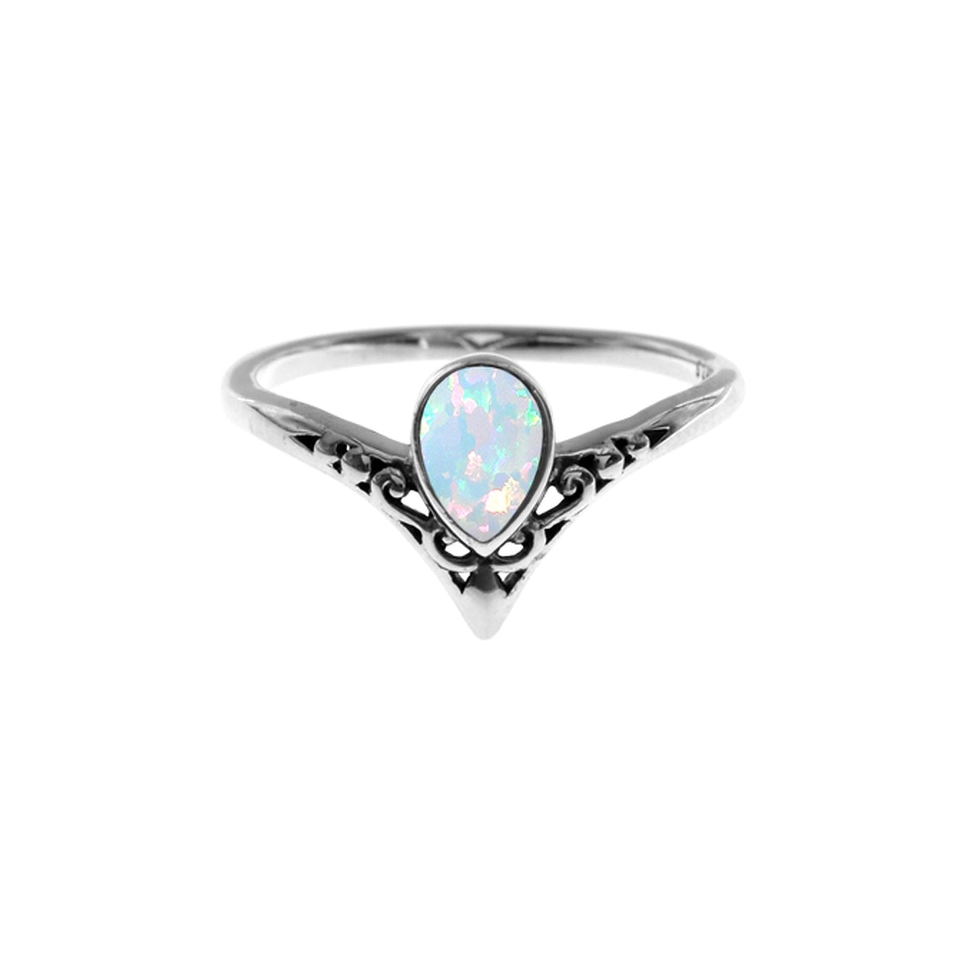 Sabrina vintage wishbone white opalique ring