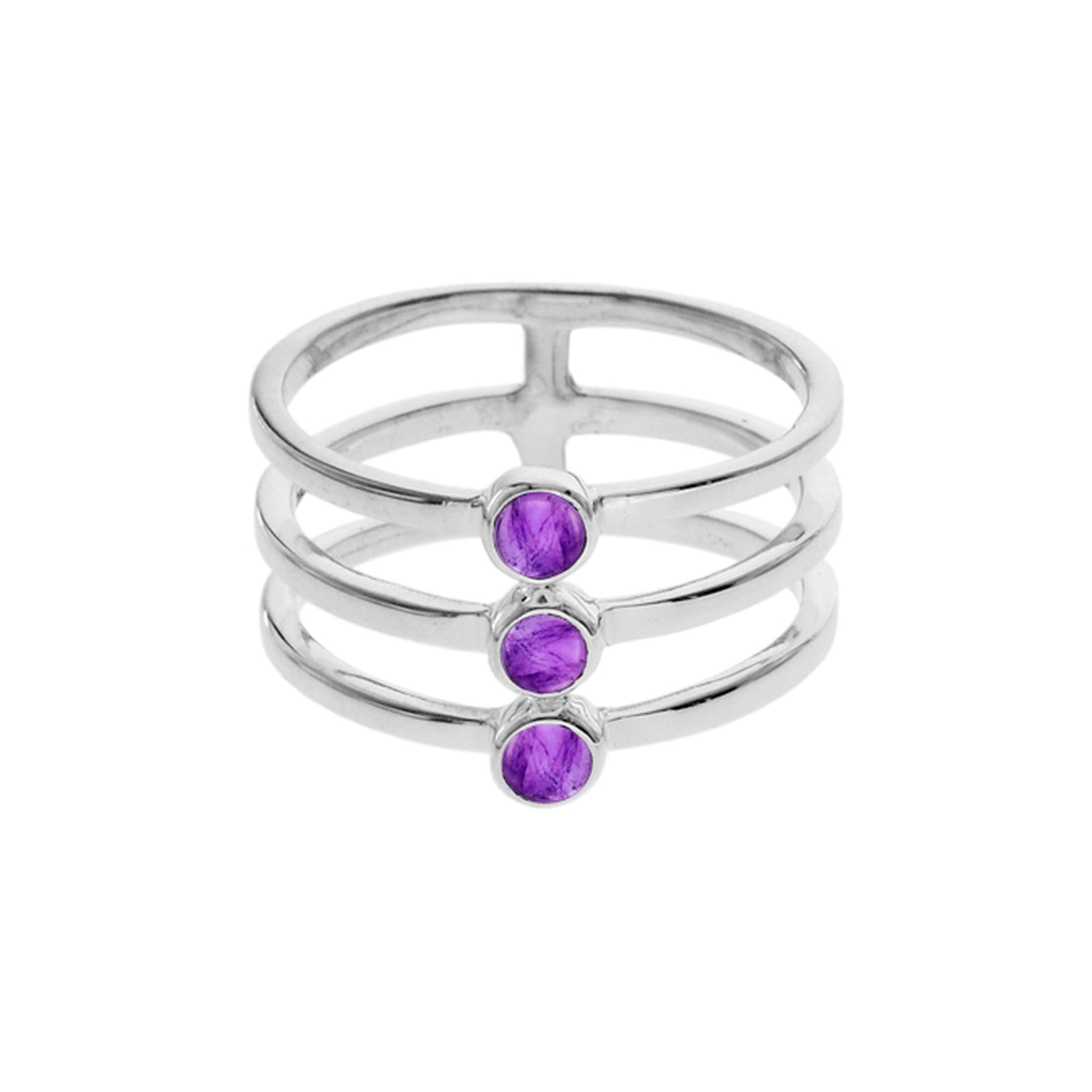 Triple small round amethyst banded ring