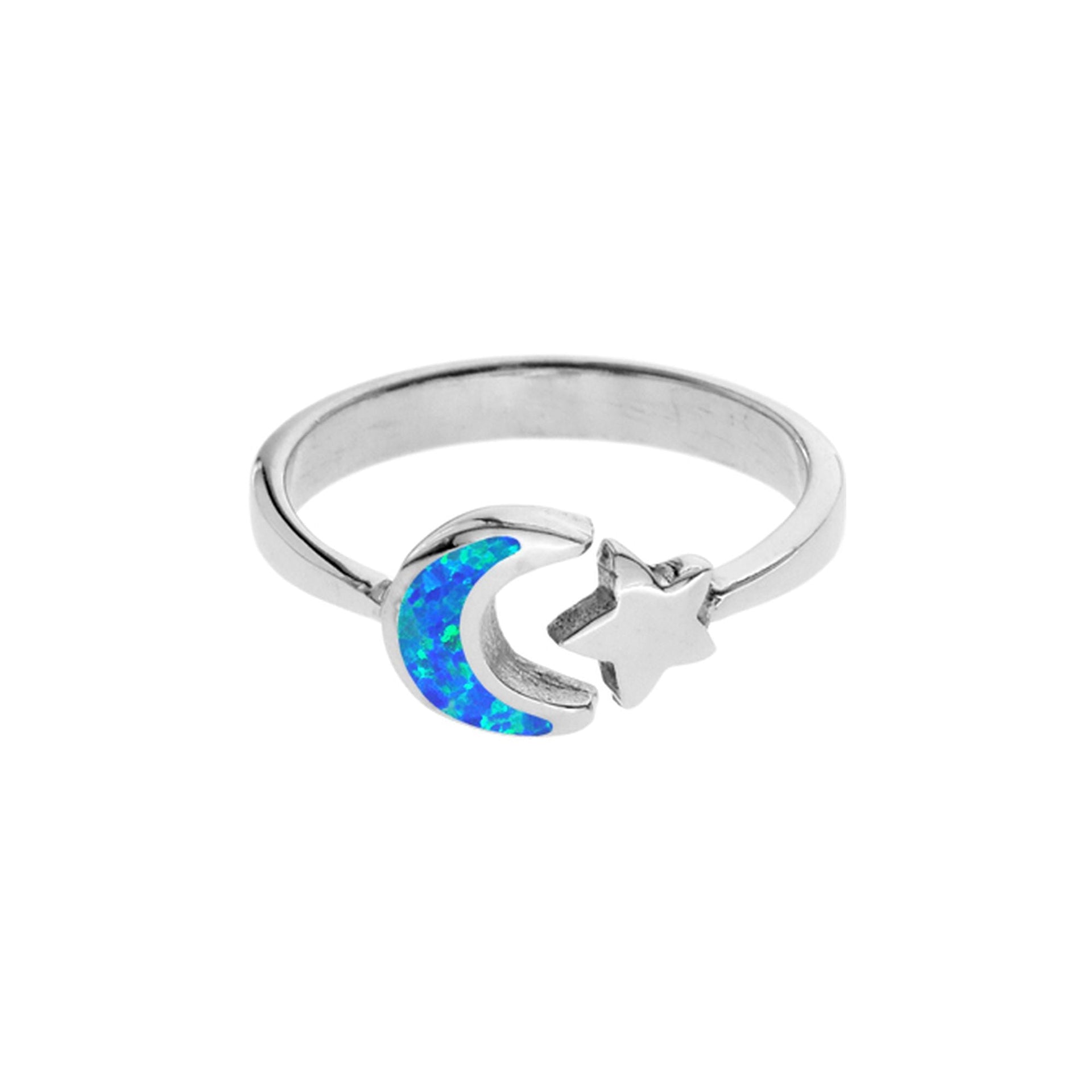 Sasha blue opalique inlaid moon & star ring