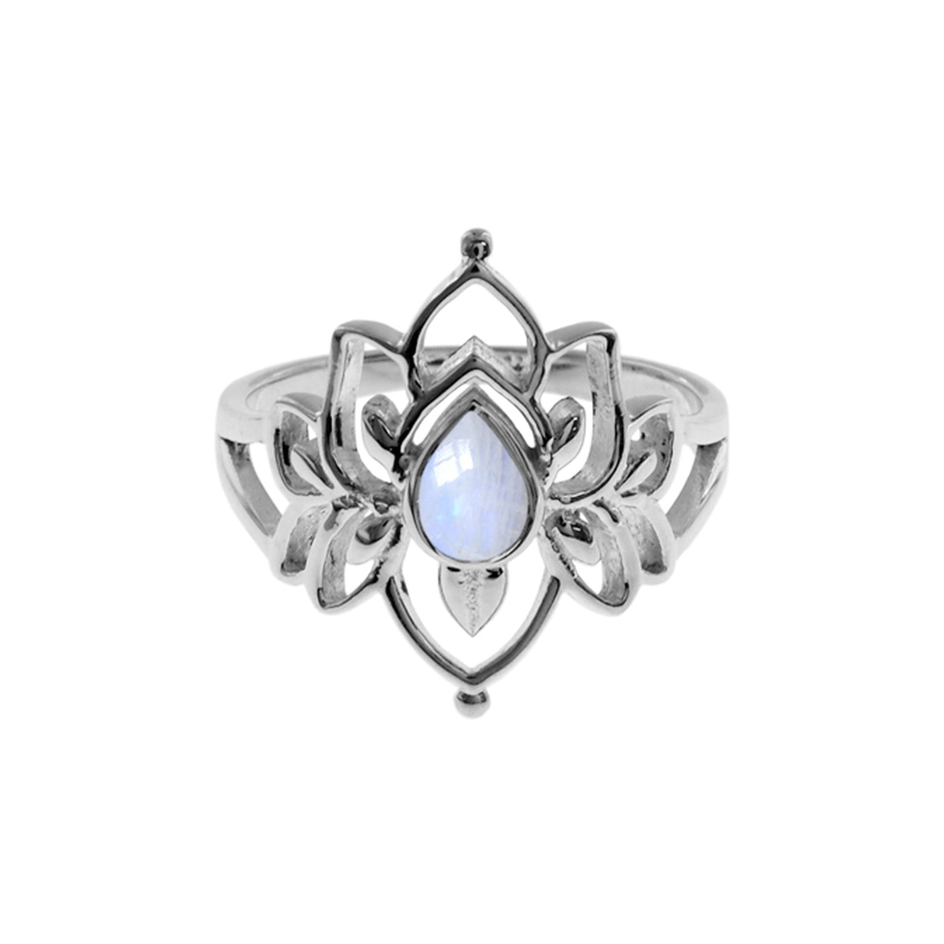 Catalina lotus flower rainbow moonstone ring