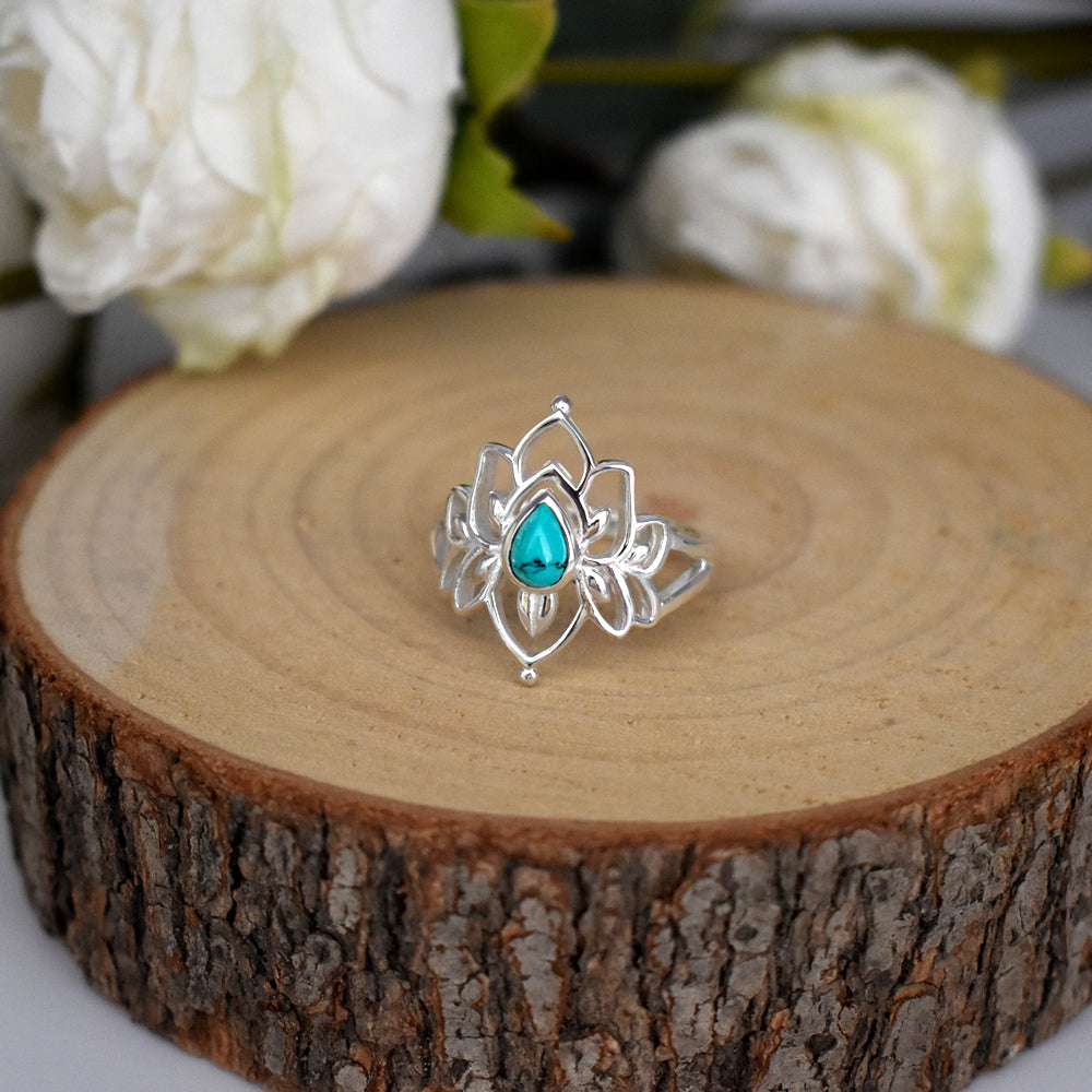 Catalina lotus flower turquoise ring