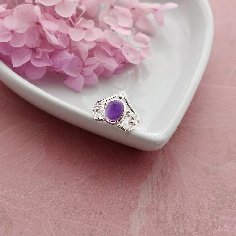 Lola abstract filigree oval amethyst ring