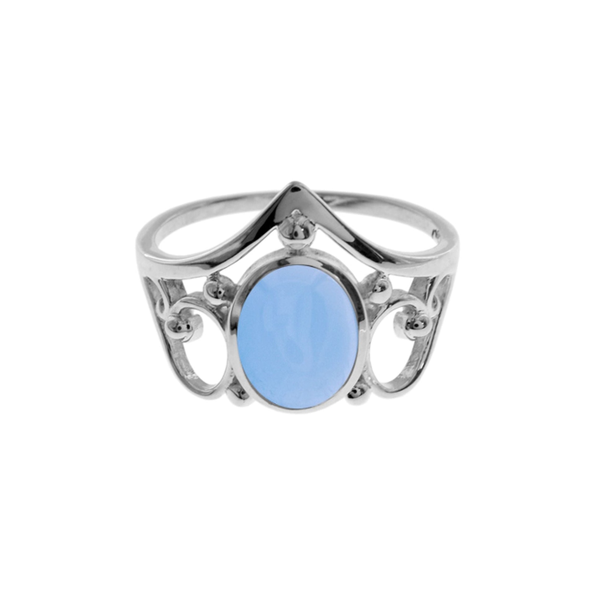 Lola abstract filigree oval blue chalcedony ring