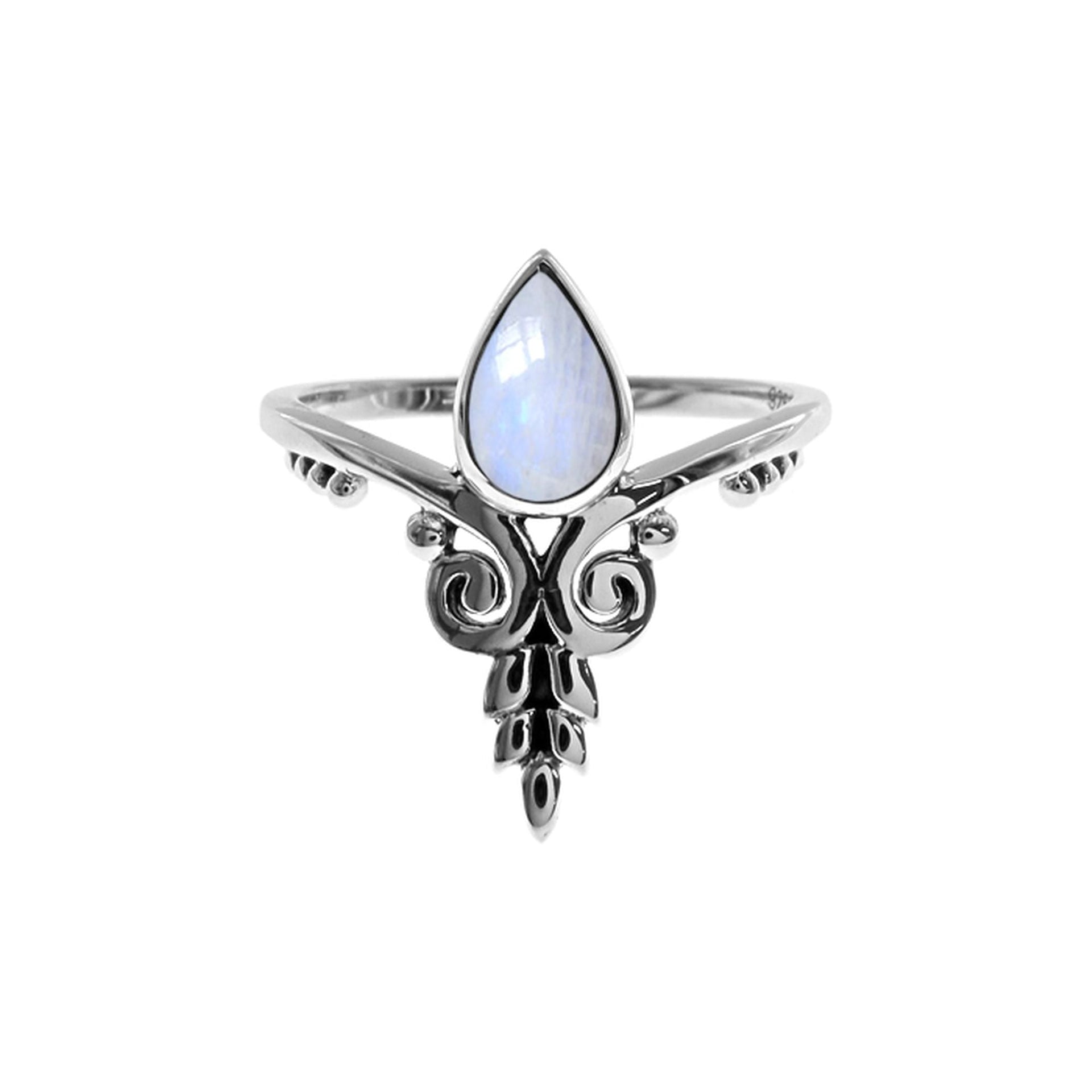 Catalina floral chevron rainbow moonstone teardrop ring