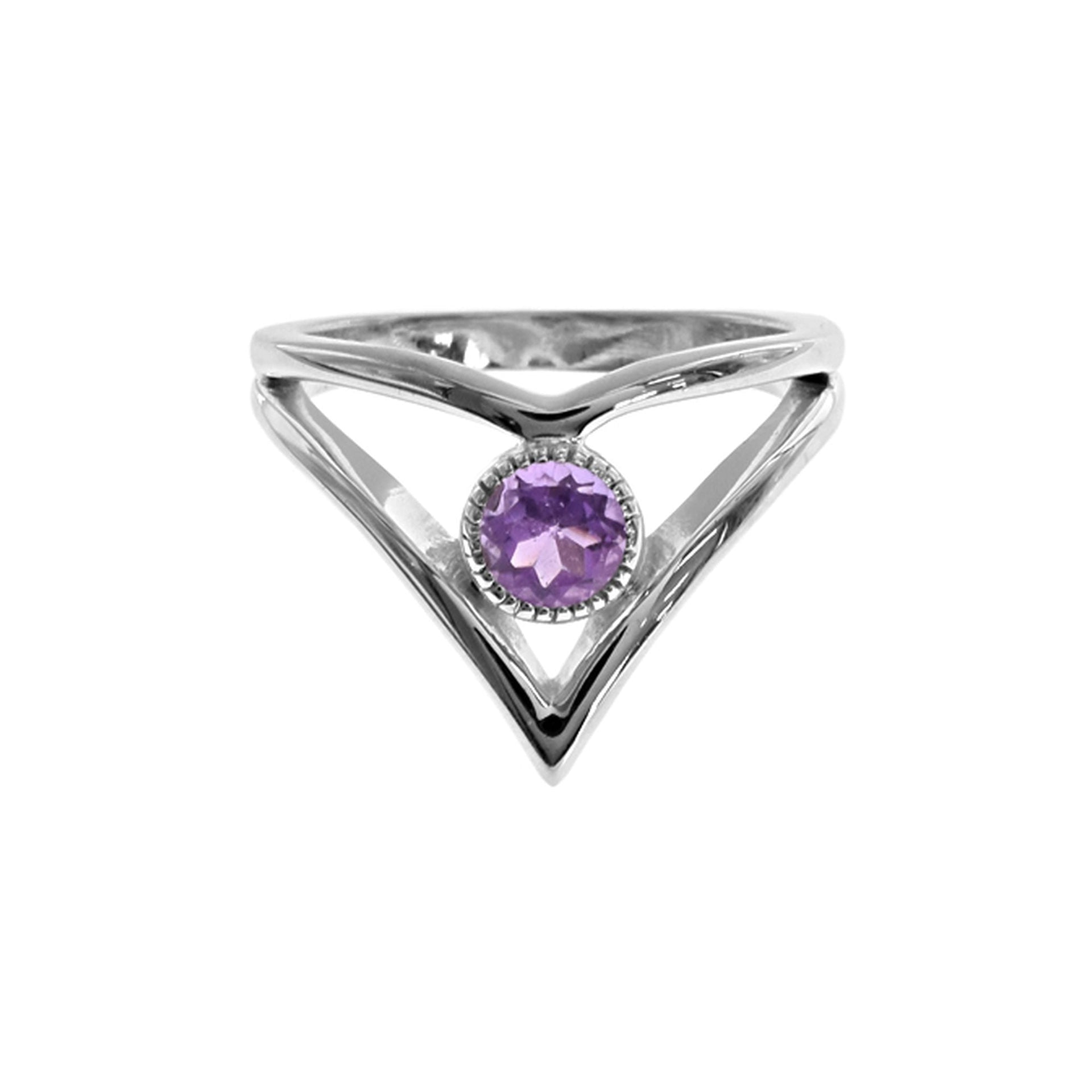 Lola open chevron amethyst facet ring
