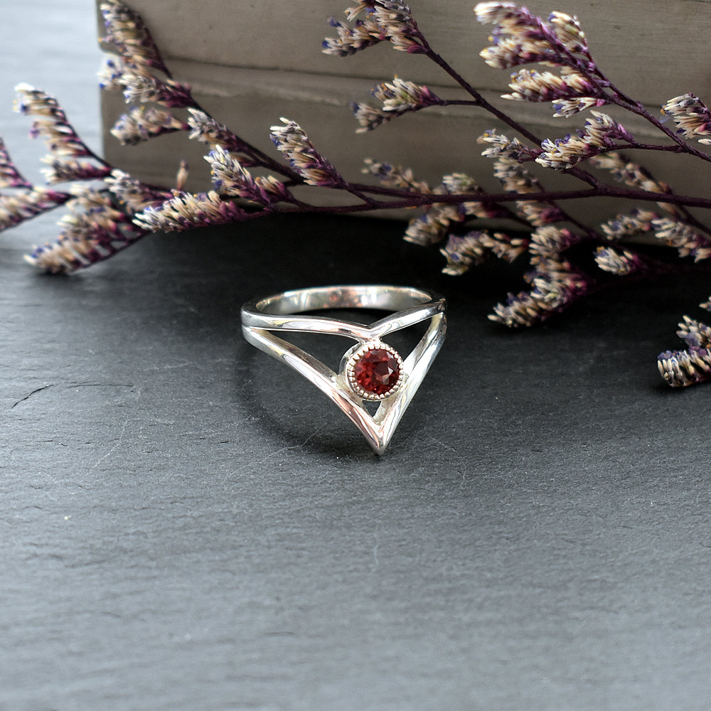 Lola open chevron garnet facet ring