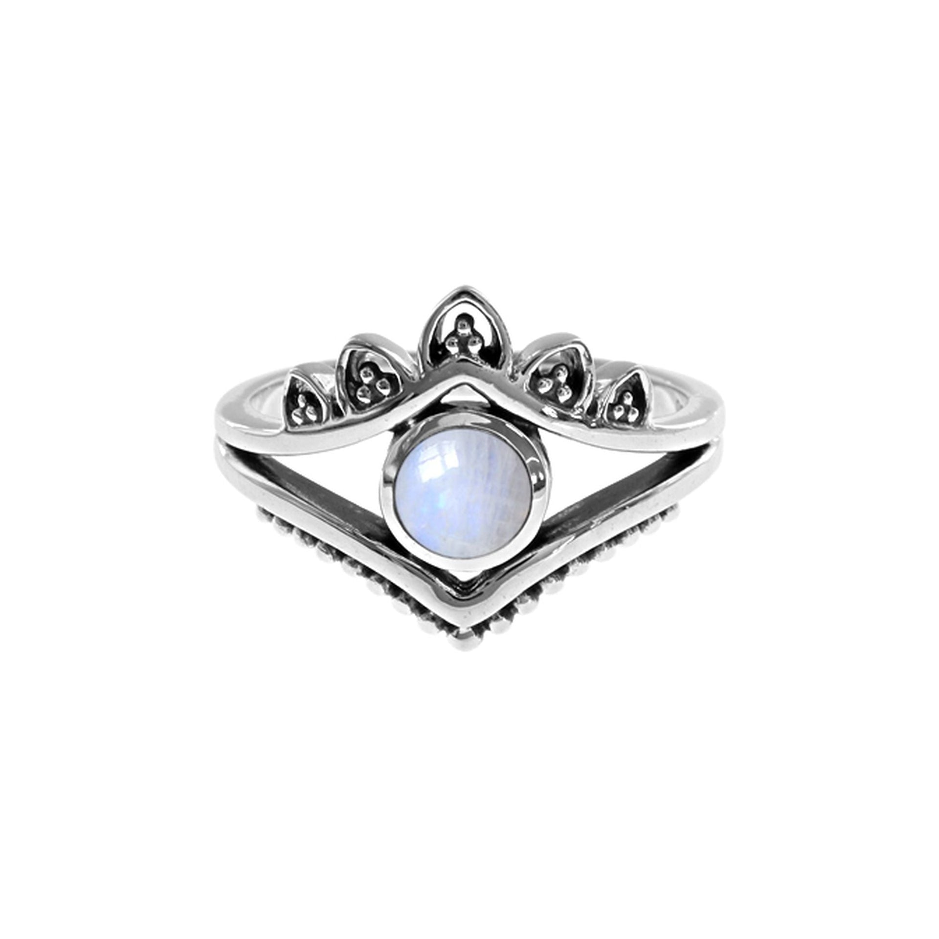 Catalina ornate chevron rainbow moonstone ring