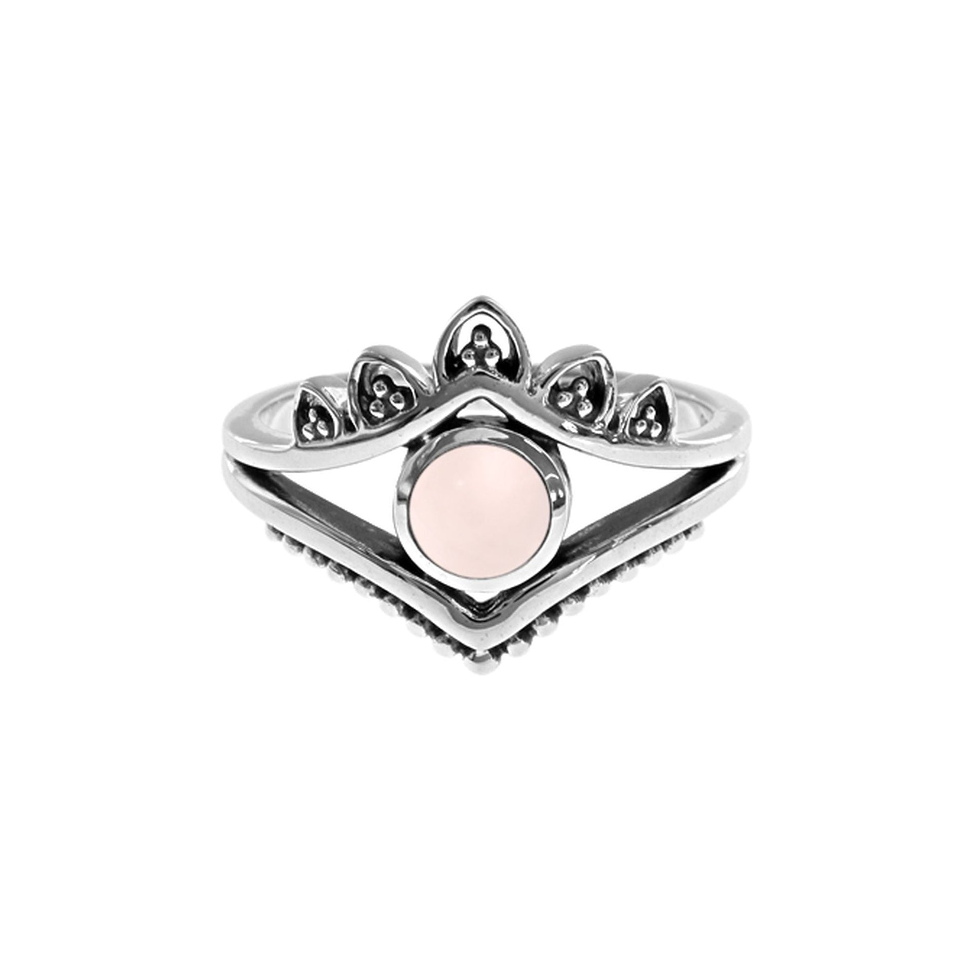 Catalina ornate chevron rose quartz ring