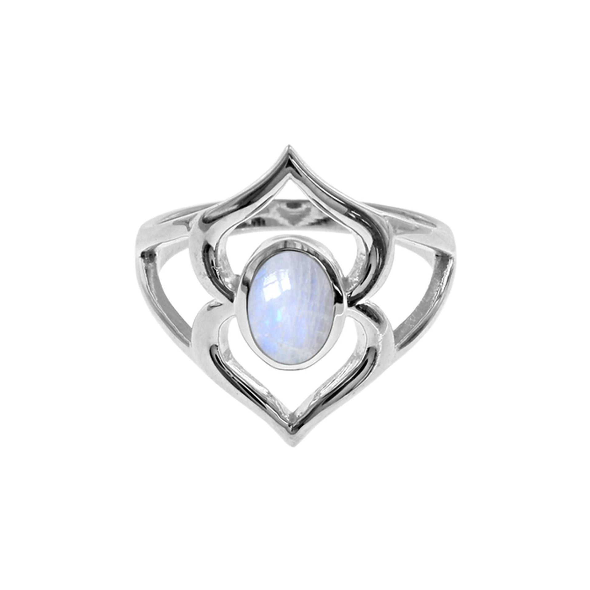 Amy abstract oval rainbow moonstone ring