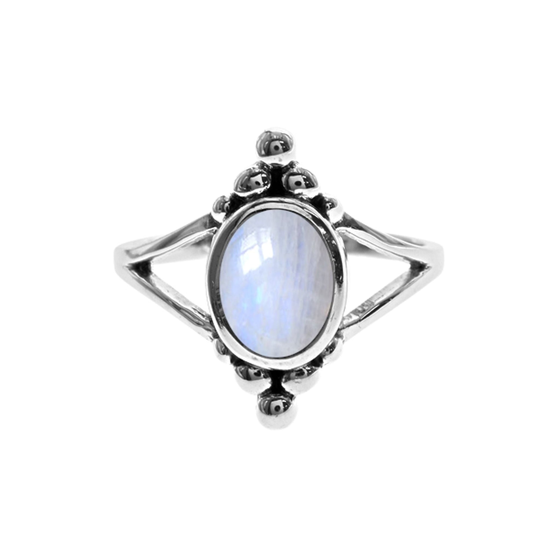 Catalina and rainbow moonstone split band ring