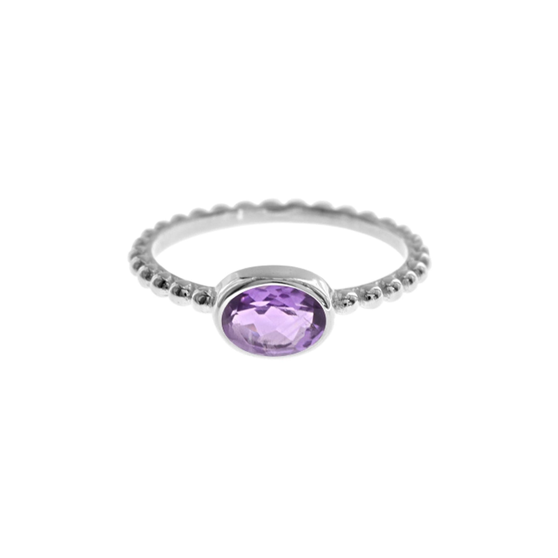 Lola oval amethyst facet with ball detail ring