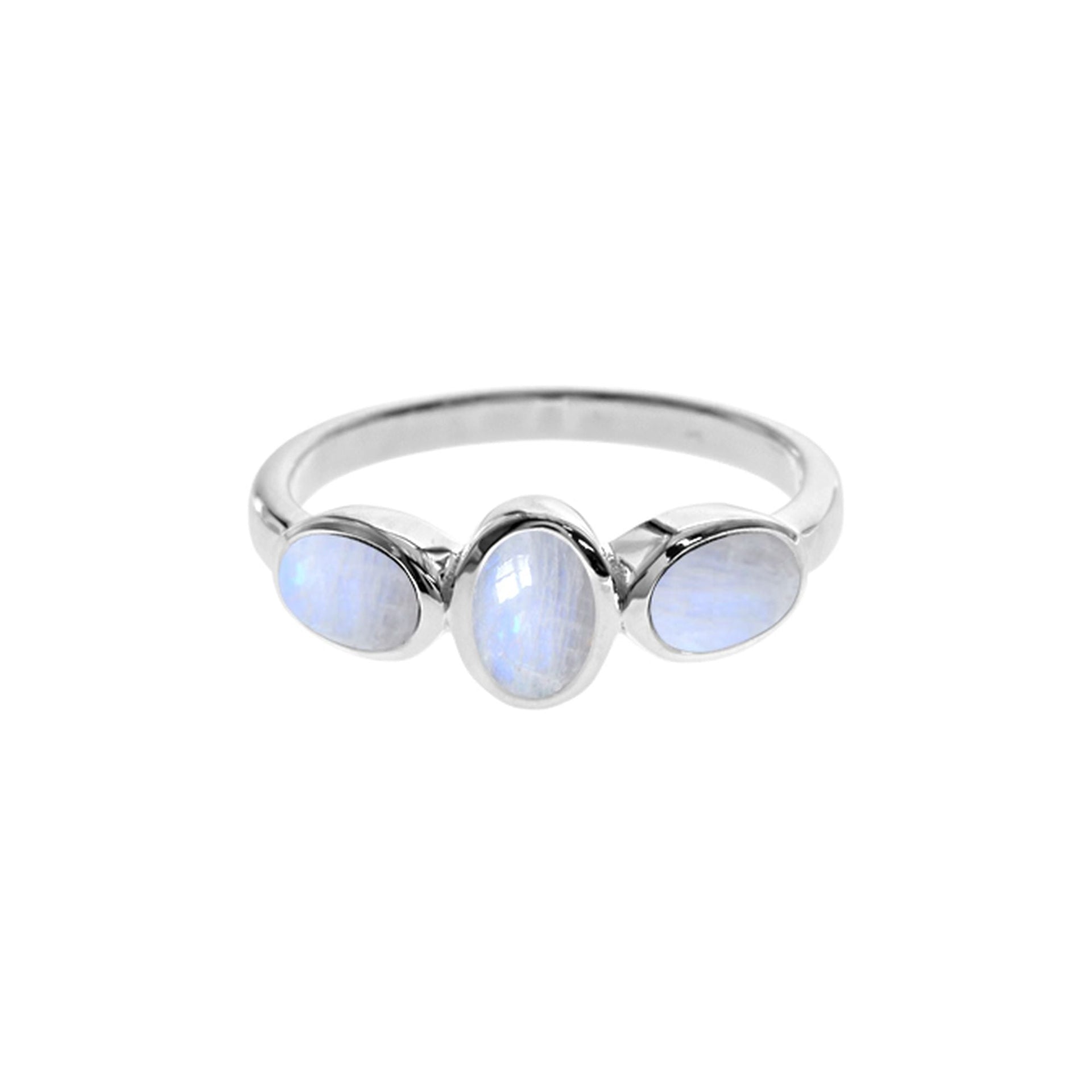 Samira triple offset oval rainbow moonstone ring