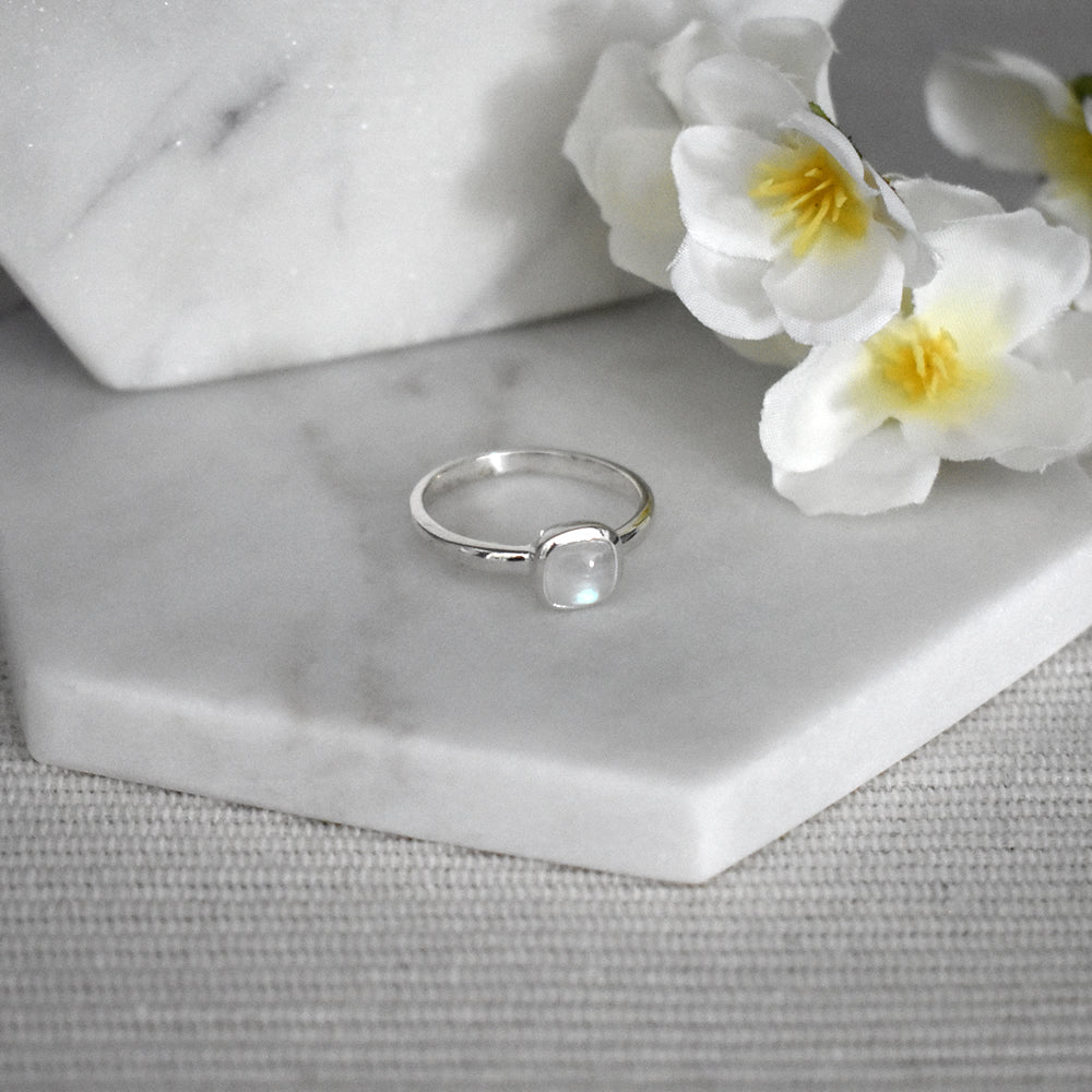 Samira rainbow moonstone squircle ring