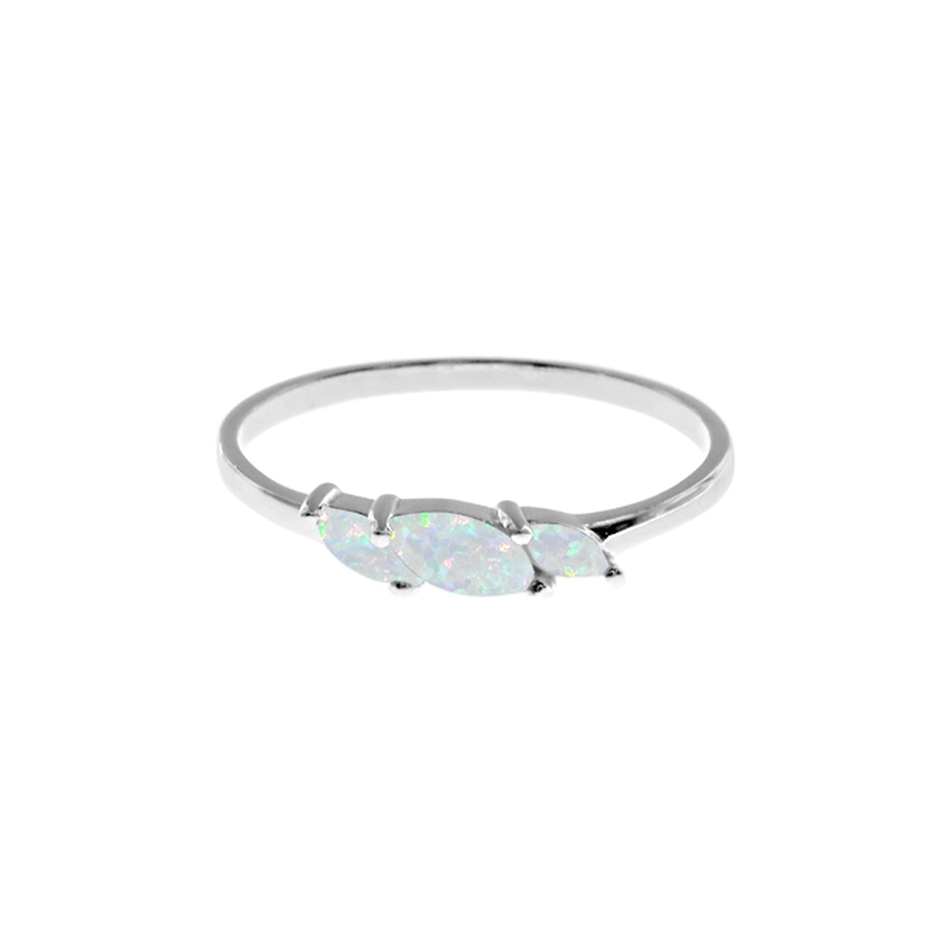 Bethan slanted triple marquis white opalique ring