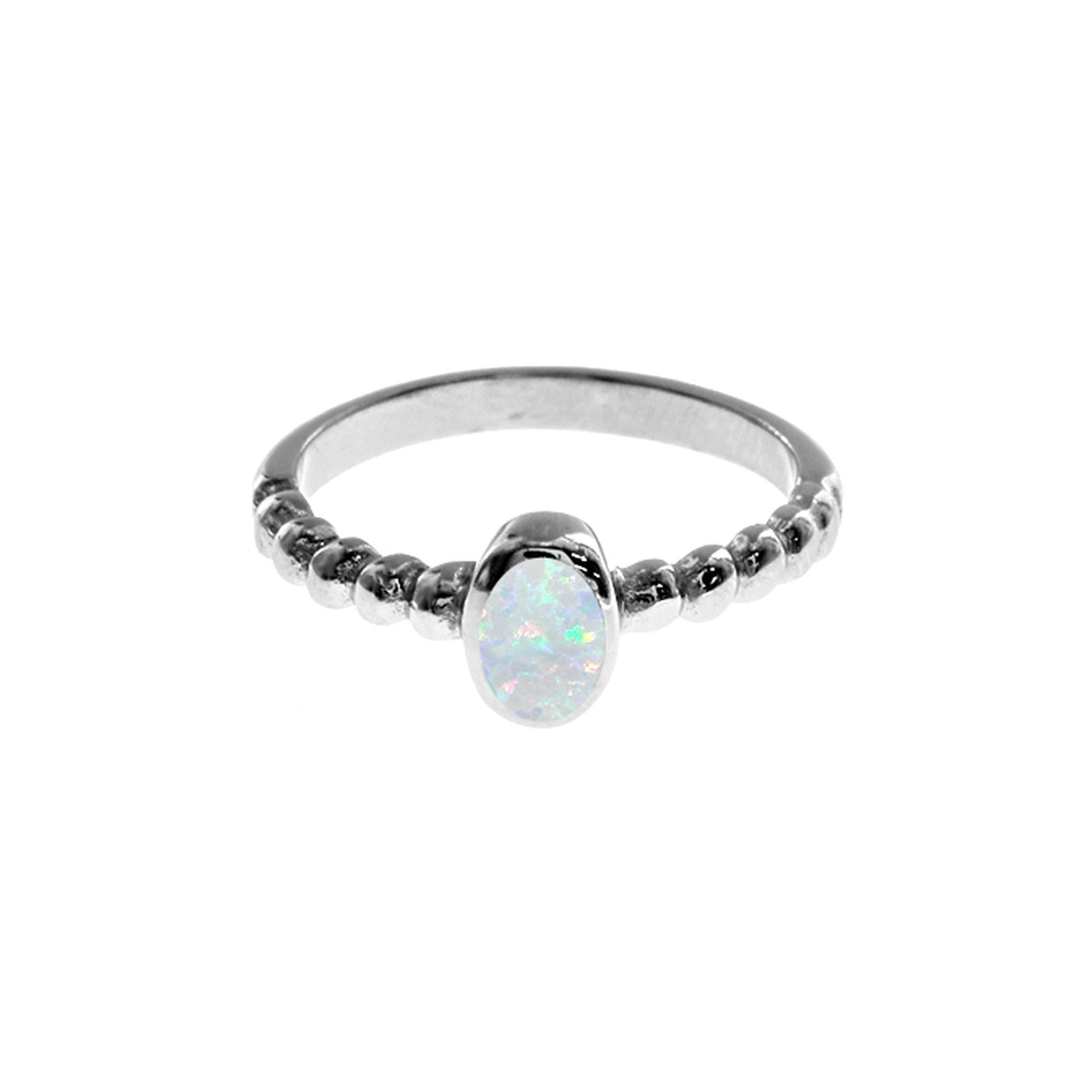 Diana small oval white opalique half bobble band ring