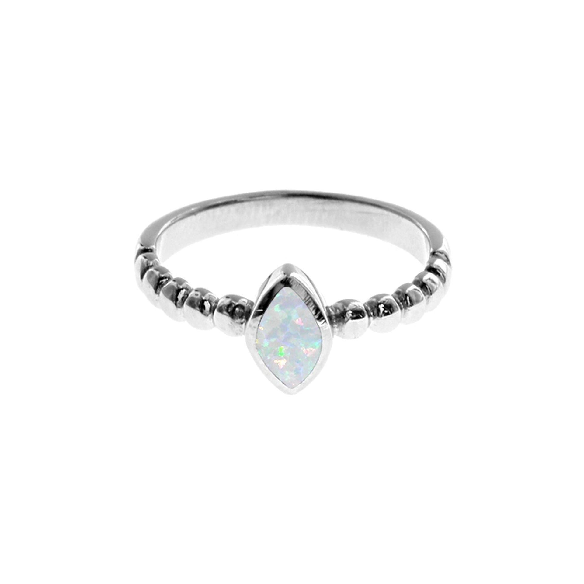 Diana small marquis white opalique half bobble band ring