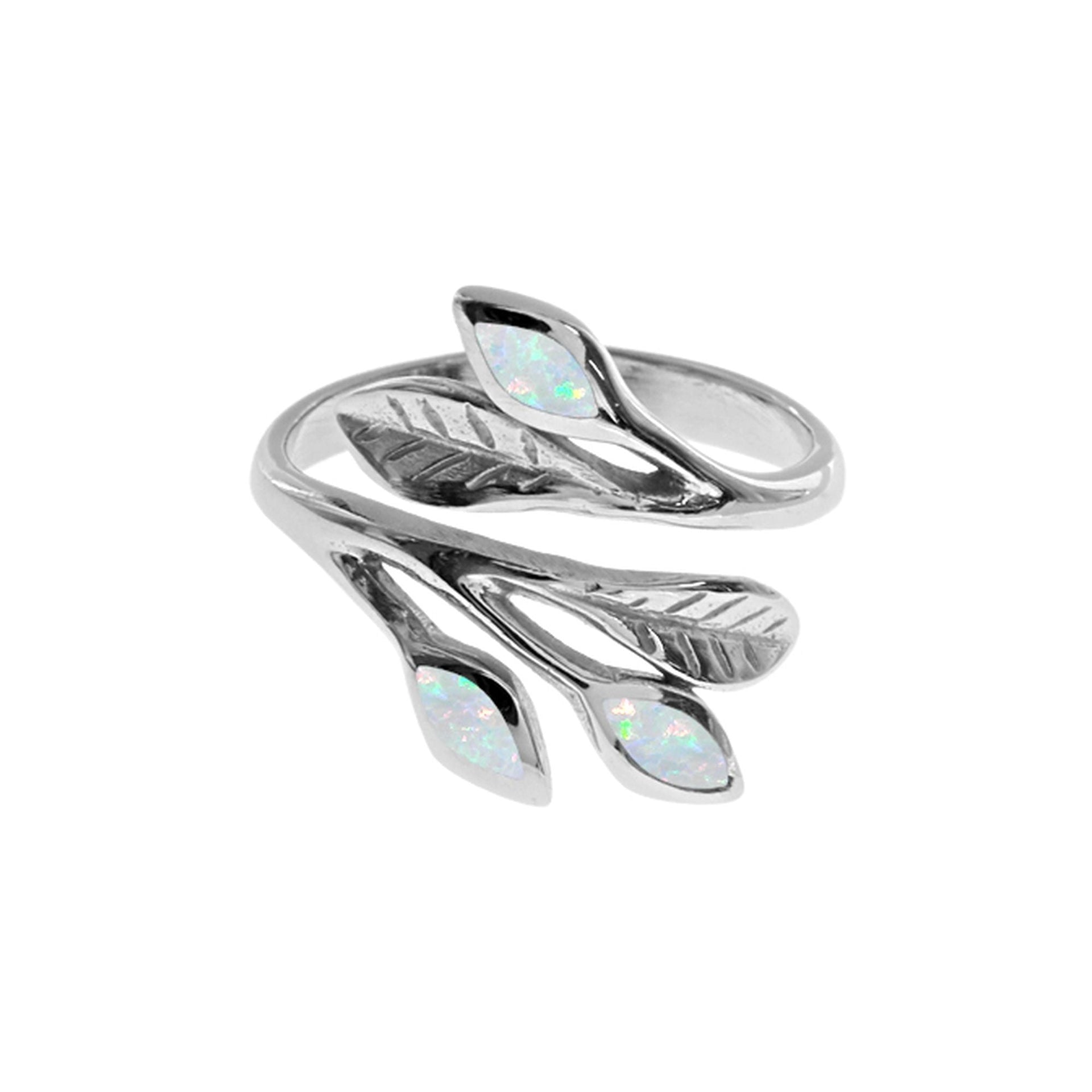 Emerie white opalique wrap around leaf ring