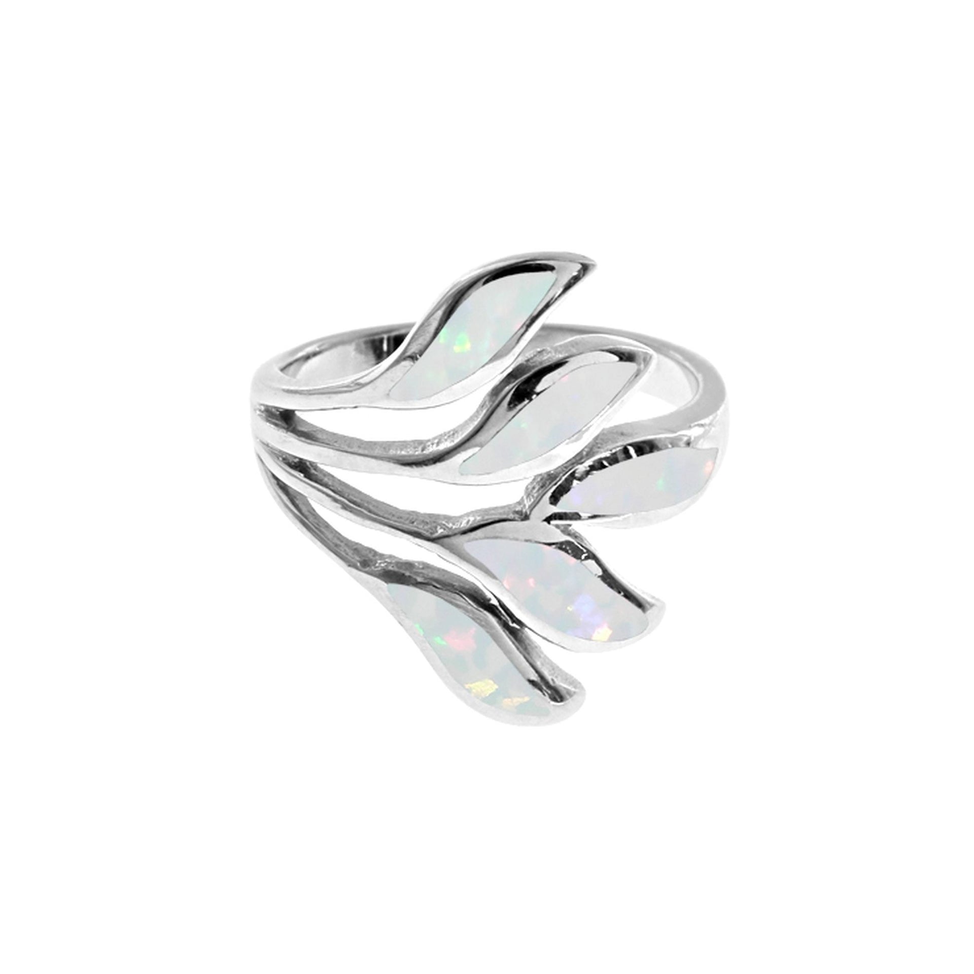 Emerie white opalique leaf spray ring