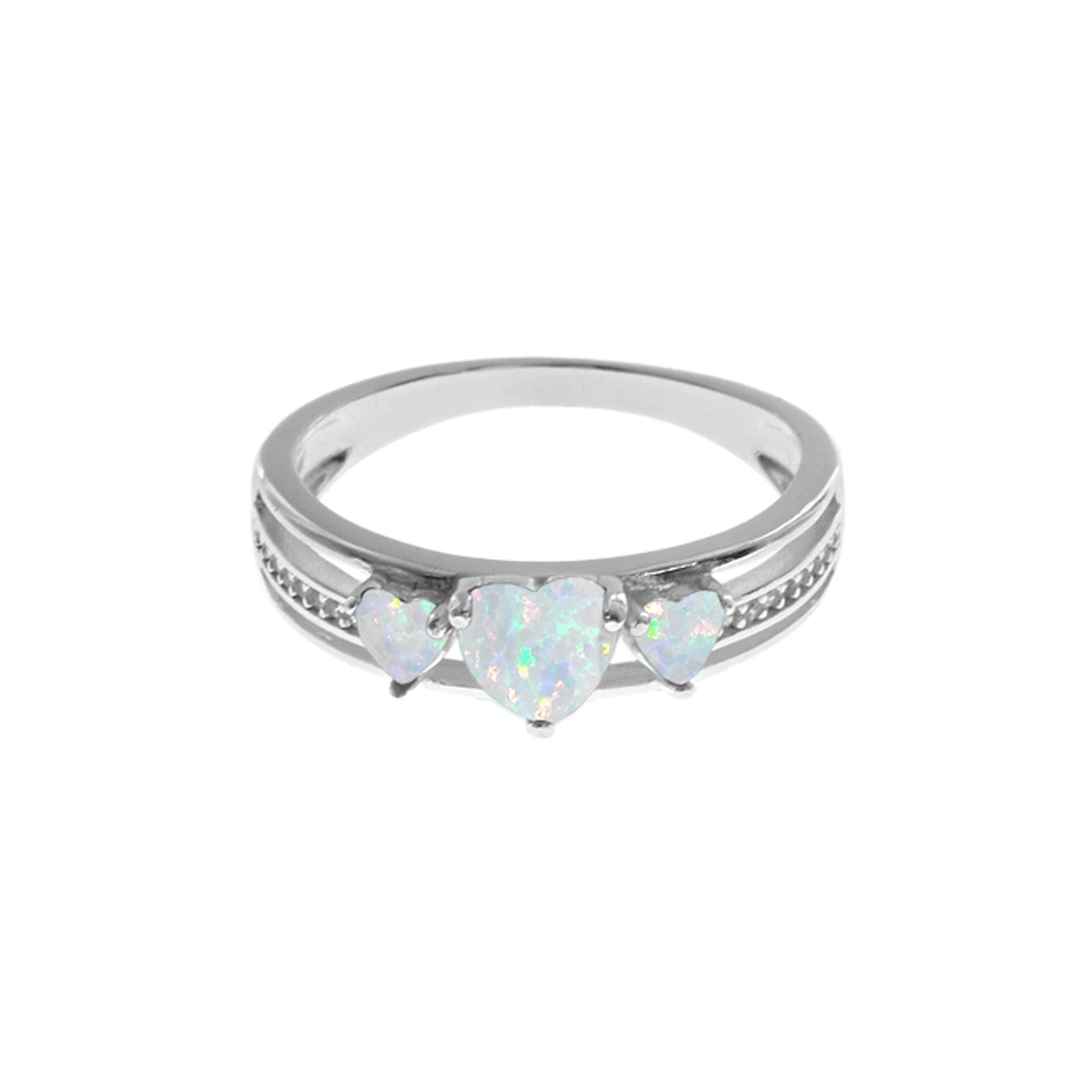 Bethan triple heart white opalique ring