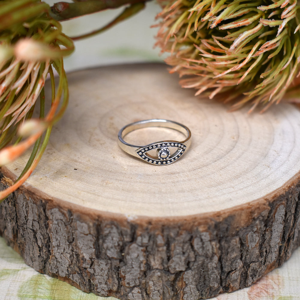 Isla evil eye oxidised bobble ring