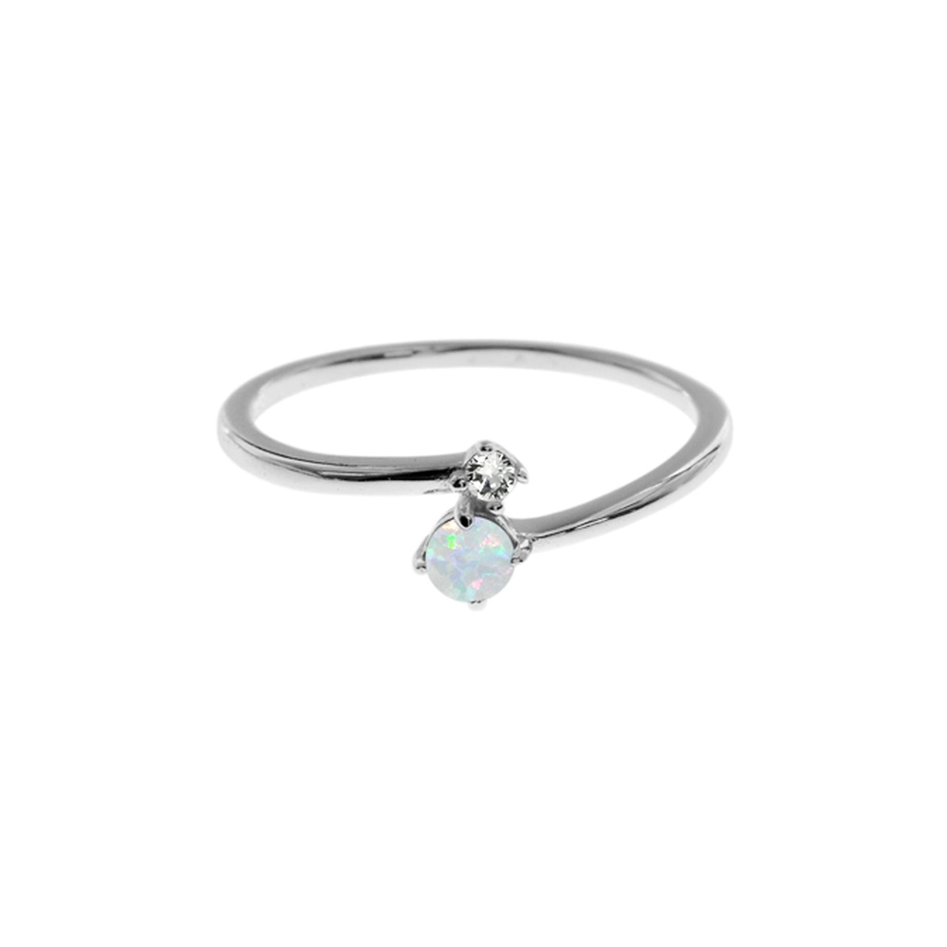 Bethan round white opalique with CZ crossover ring