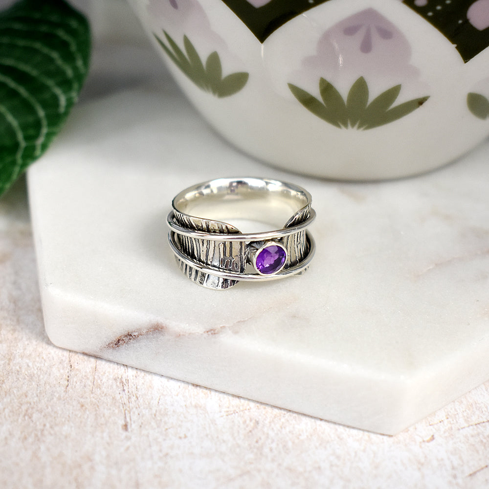 Catalina bark effect amethyst facet spinning ring