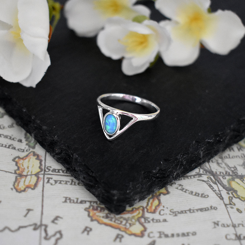 Angelica blue opalique triangular frame ring