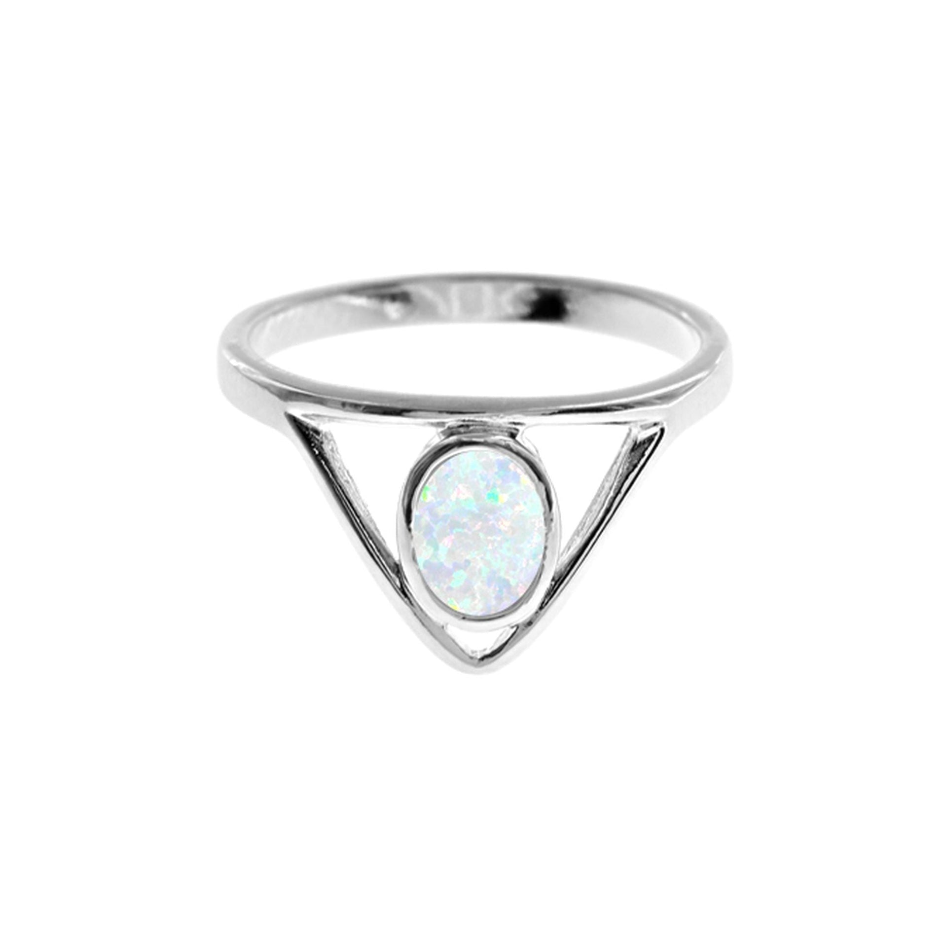 Angelica white opalique triangular frame ring