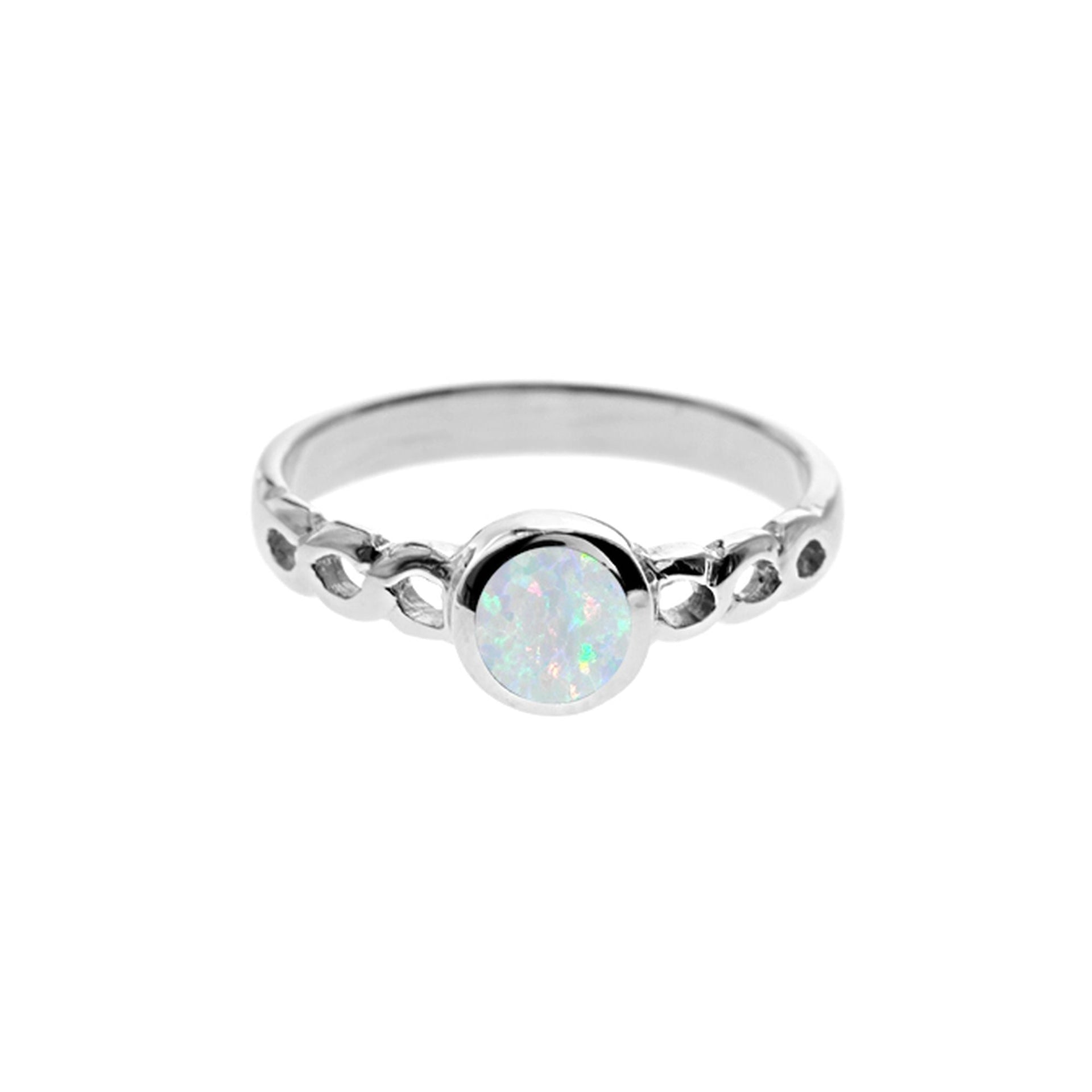Diana white opalique infinity shank ring