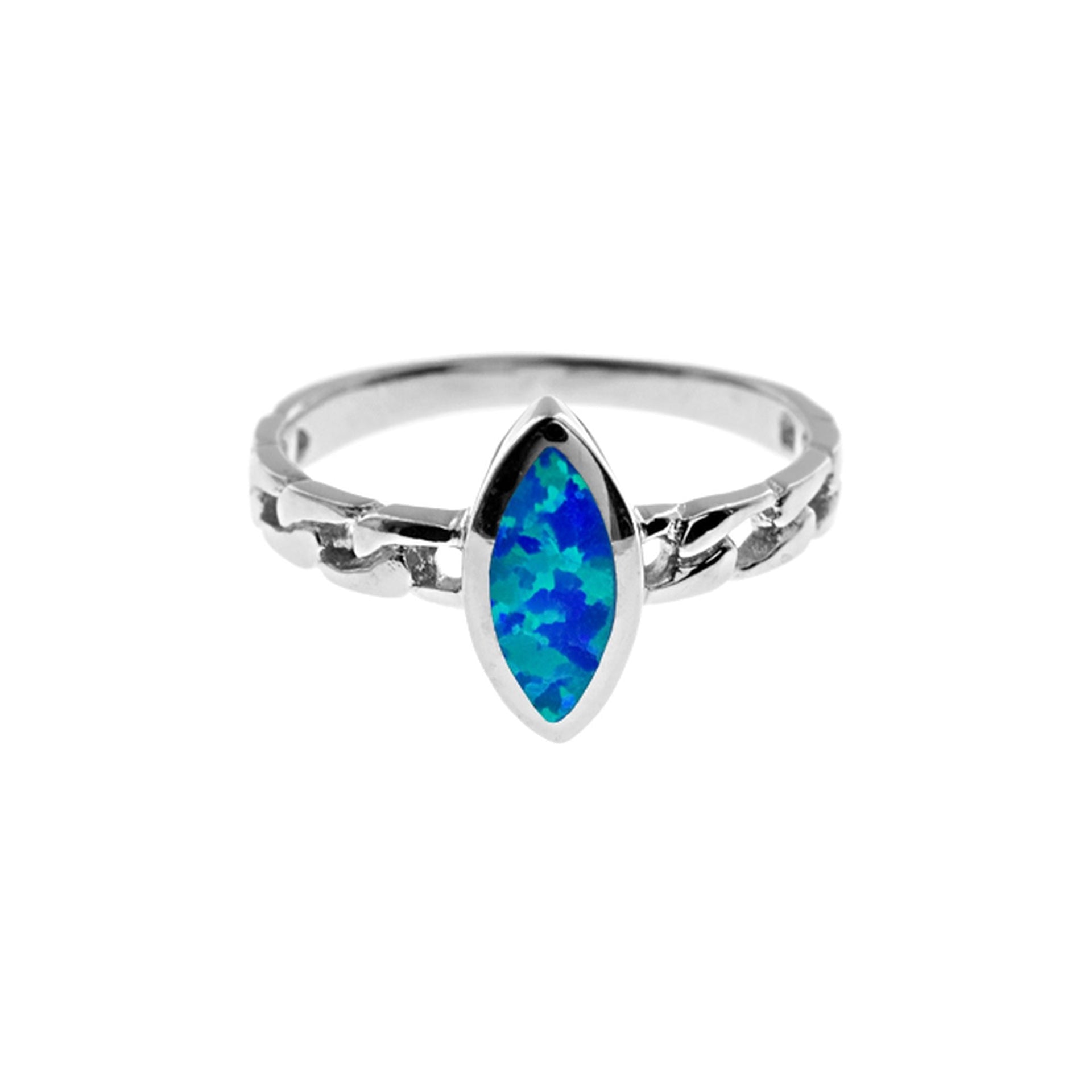 Antoinette marquis blue opalique curb shank ring