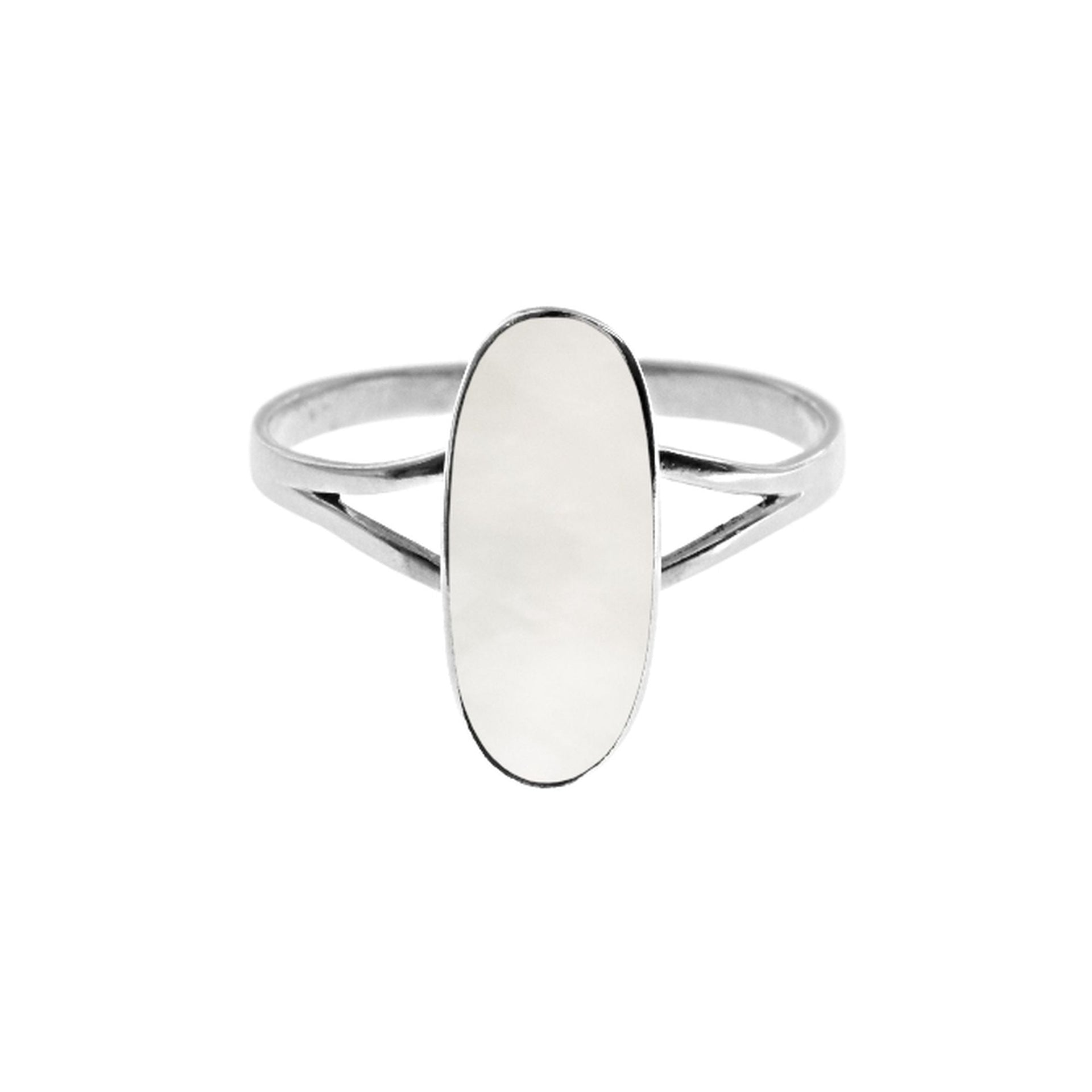 Bronwen long oval split shank mother of pearl ring