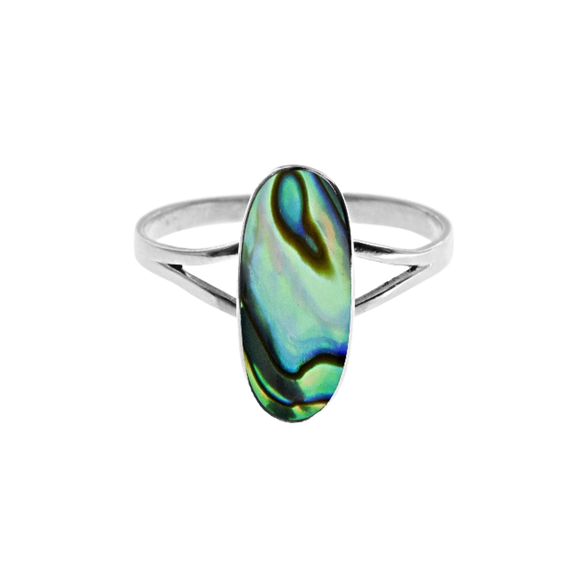 Bronwen long oval split shank paua shell ring