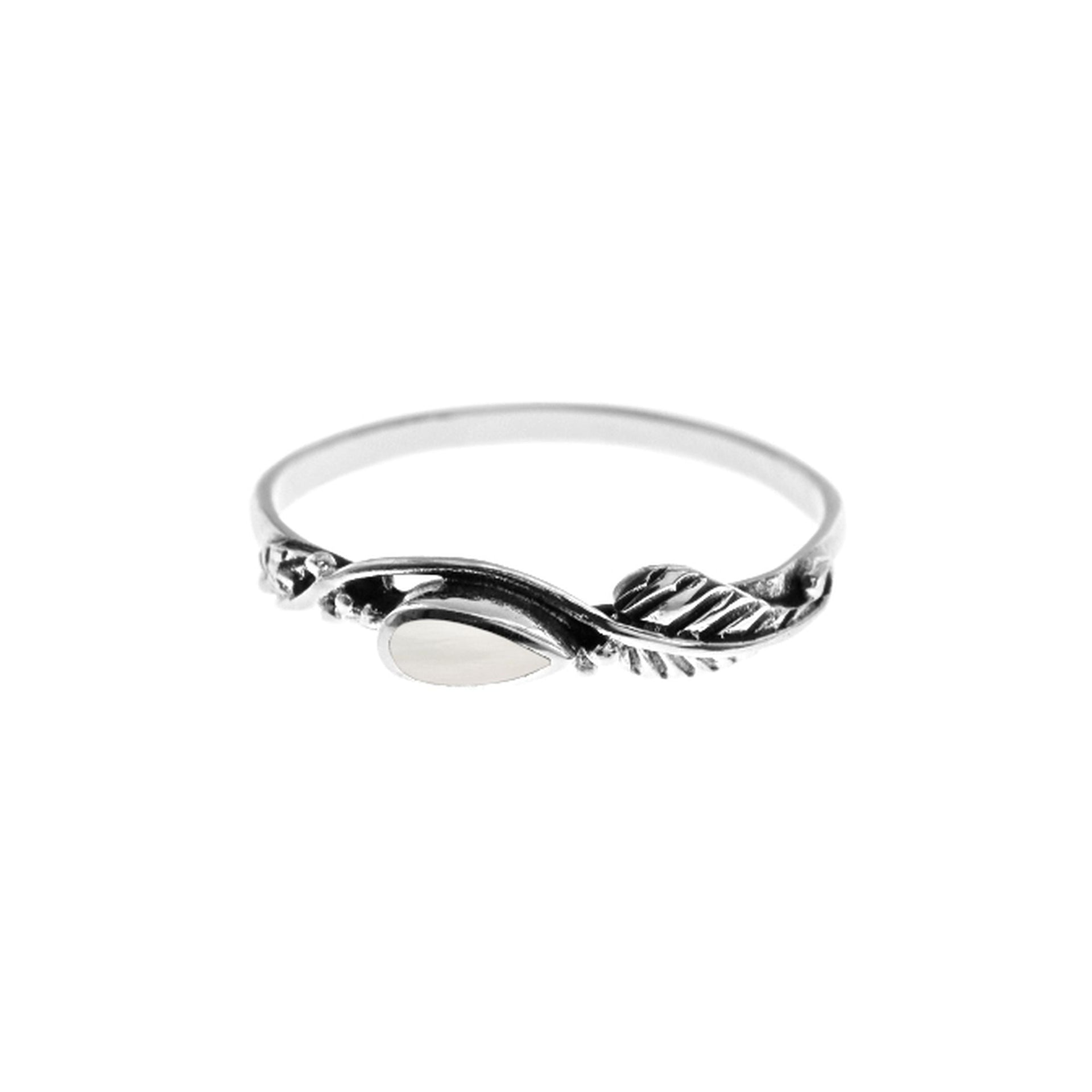 Zora teardrop mother of pearl wrapped leaf ring